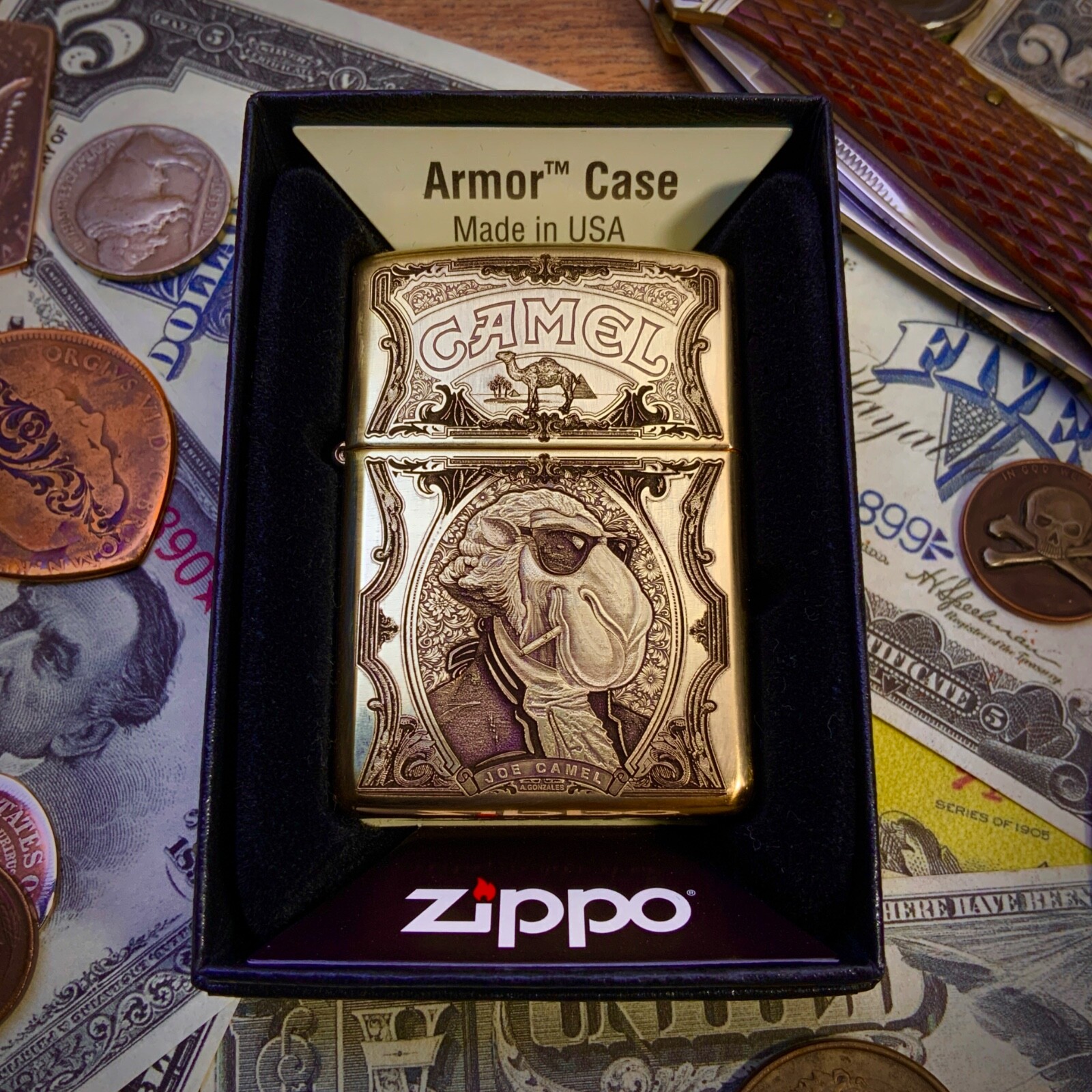 Zippo “Joe Camel” Engraved Brass Armor Cigarette Lighter - Limited Edition of 50