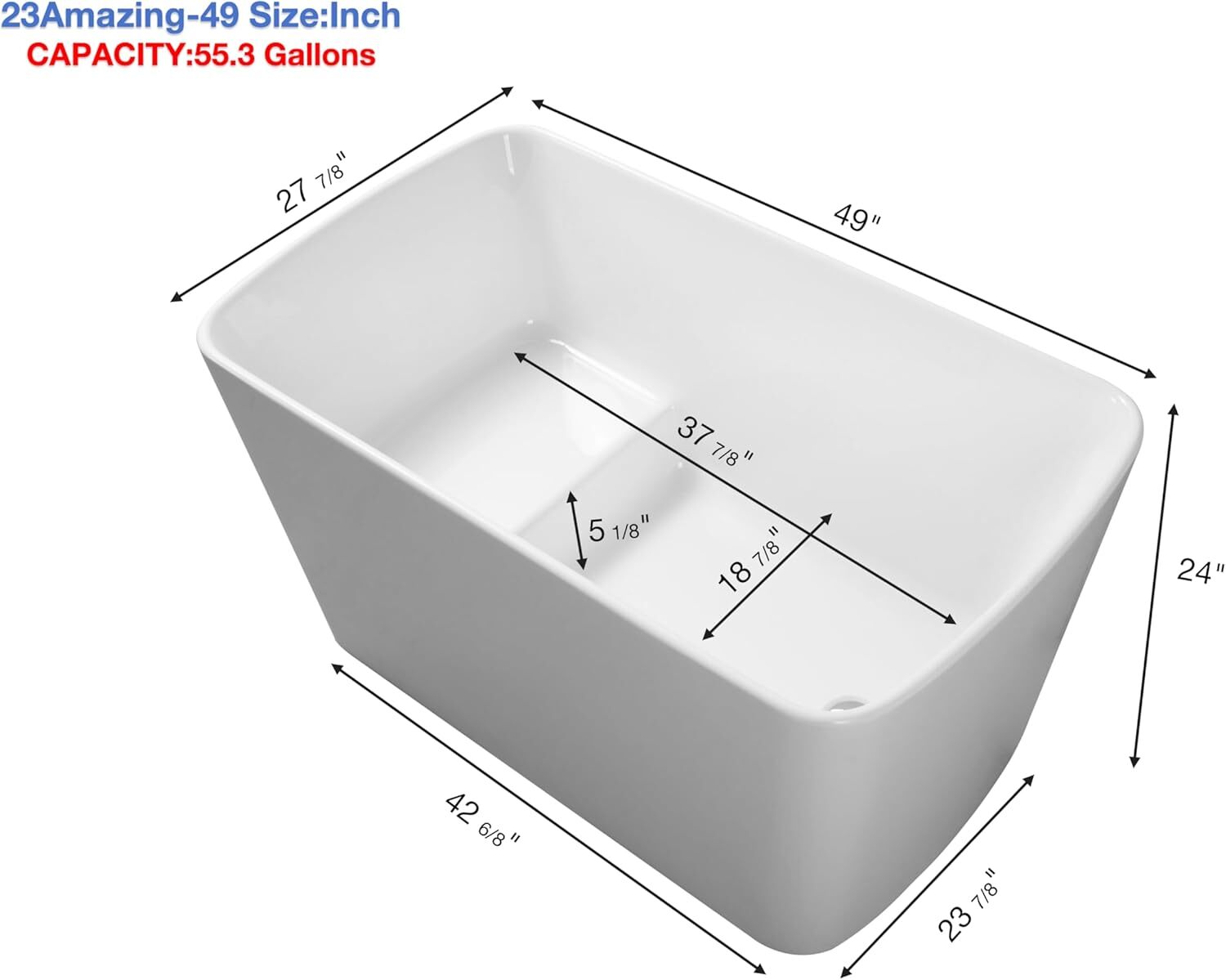 49''Acrylic Freestanding Japanese Soaking Bathtub Sit-In Design w/Overflow Drain