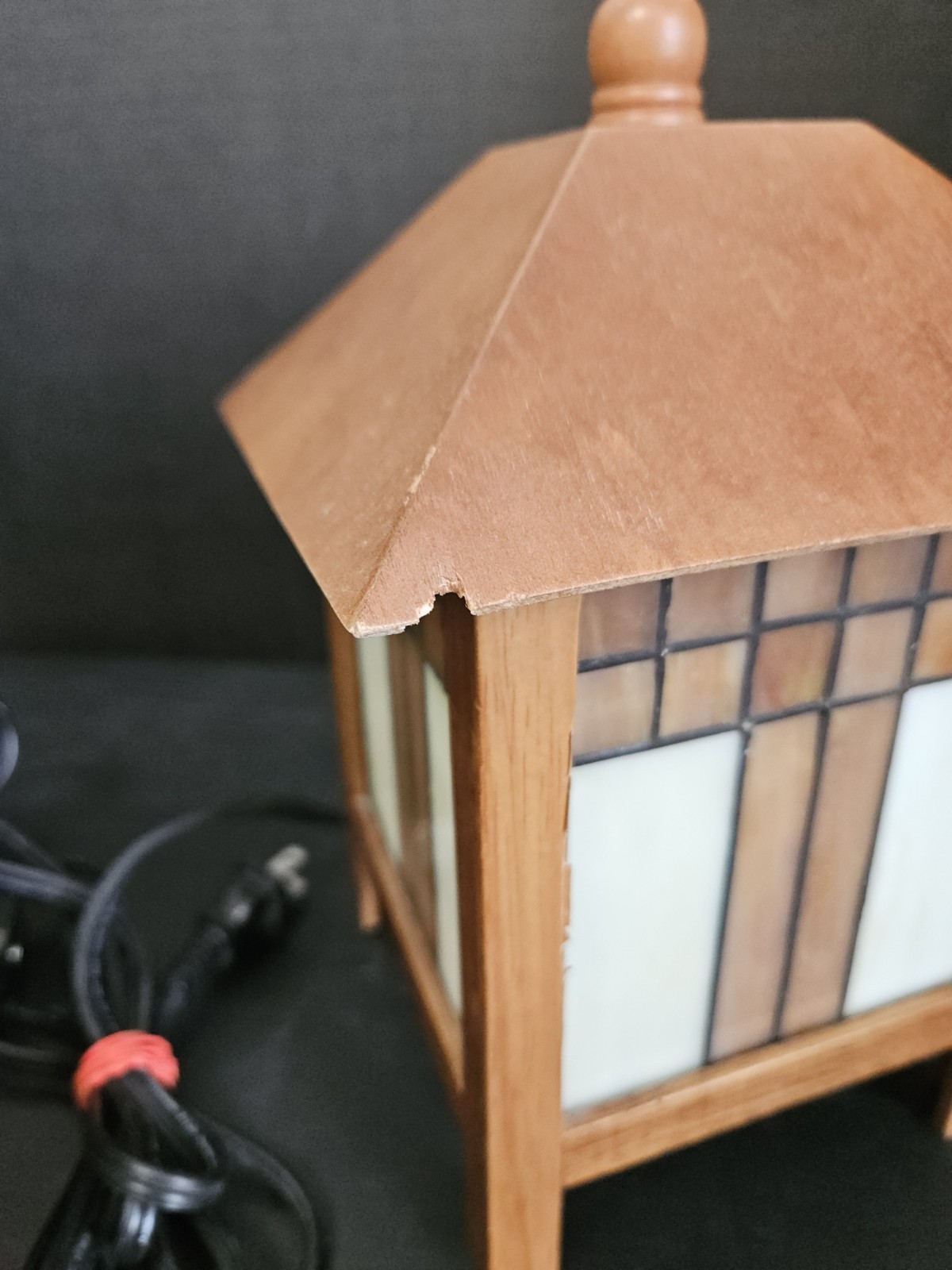 Stained Glass/Wooden Table Lamps Inspired by Frank Lloyd Mission Style Art Set