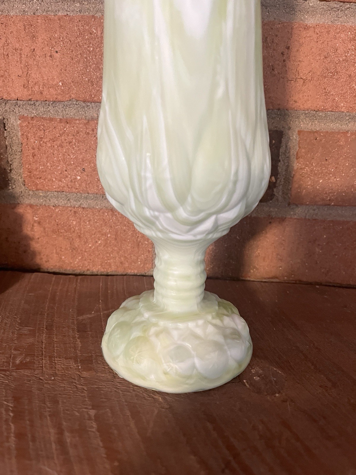 Kanawha Moon And Stars Green Slag Glass Swung Vase End Of Day ~ Rare