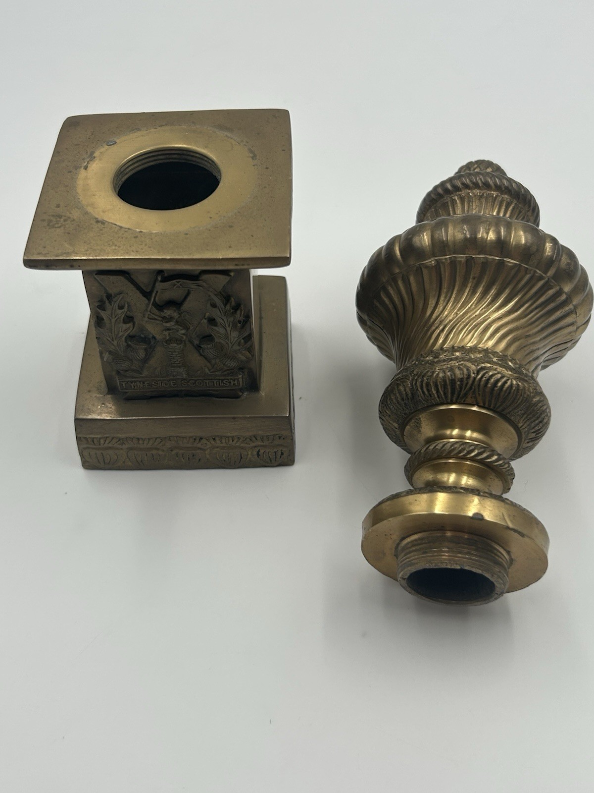 Antique Brass "Tyneside Scottish" Regimental Urn Bookend