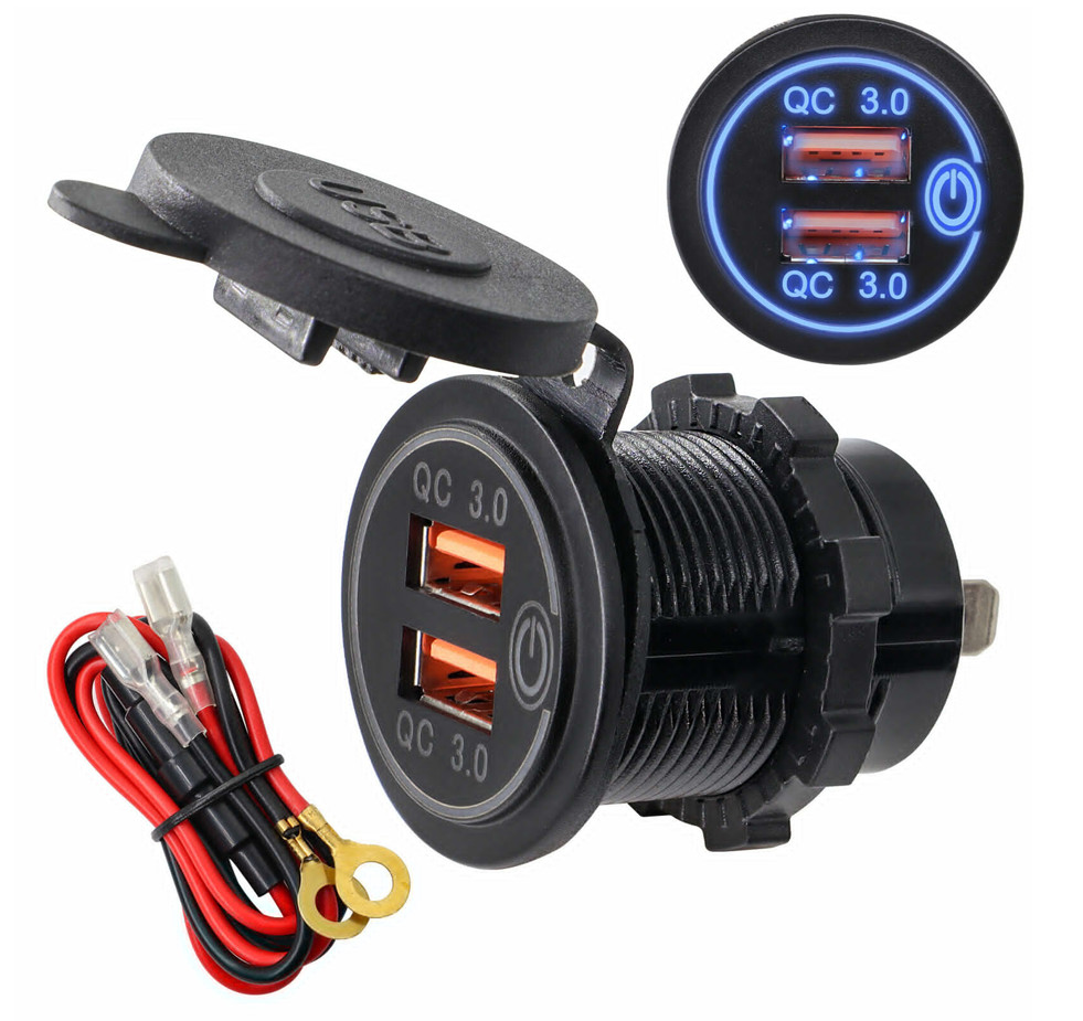 12V Car Cigarette Lighter Socket Dual QC 3.0 USB Port Charger Power Outlet LED
