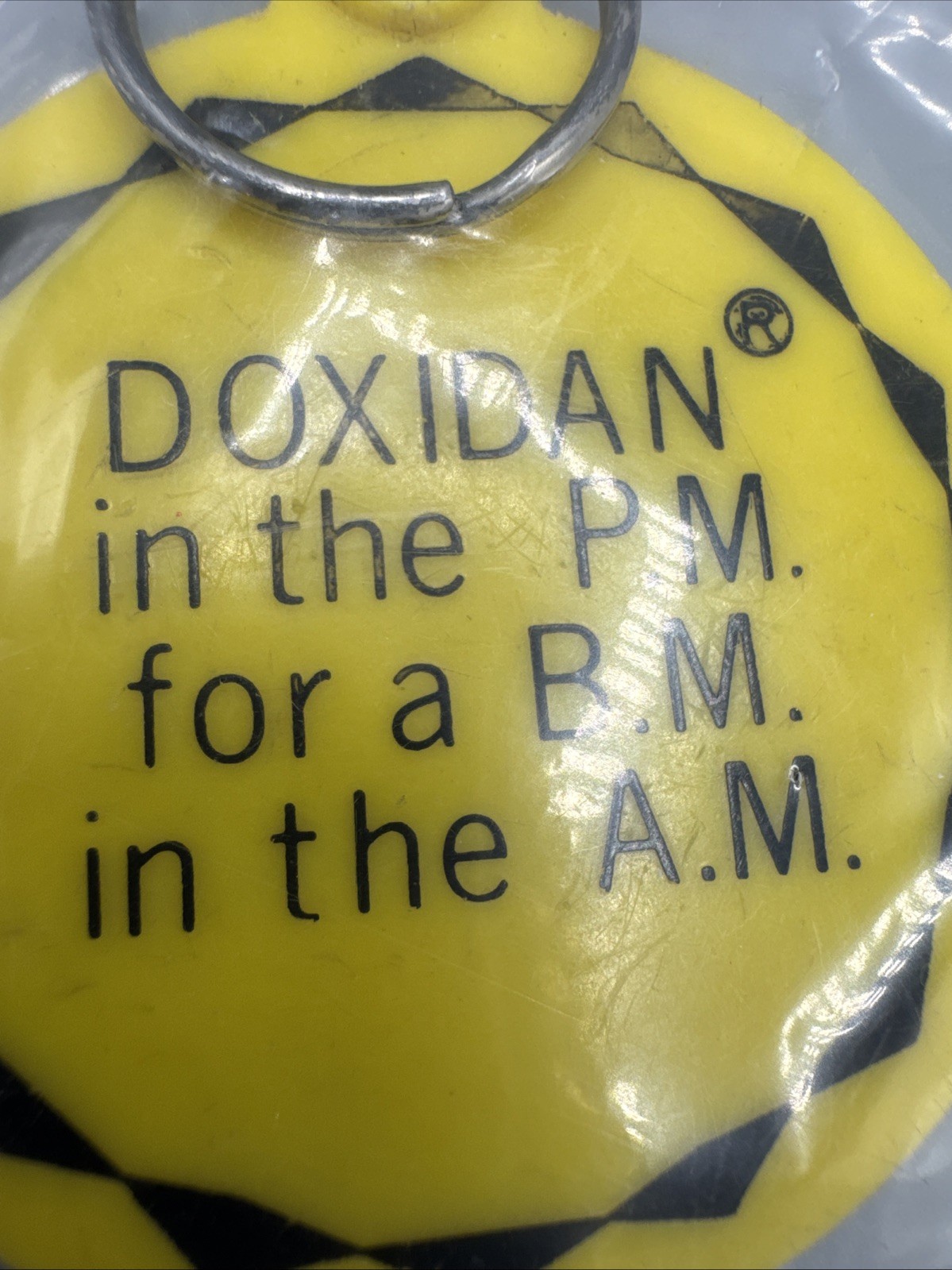 Drug Rep Key Chain “Doxidan Did It” Pharmaceuticals Yellow Smiley Face Some Wear