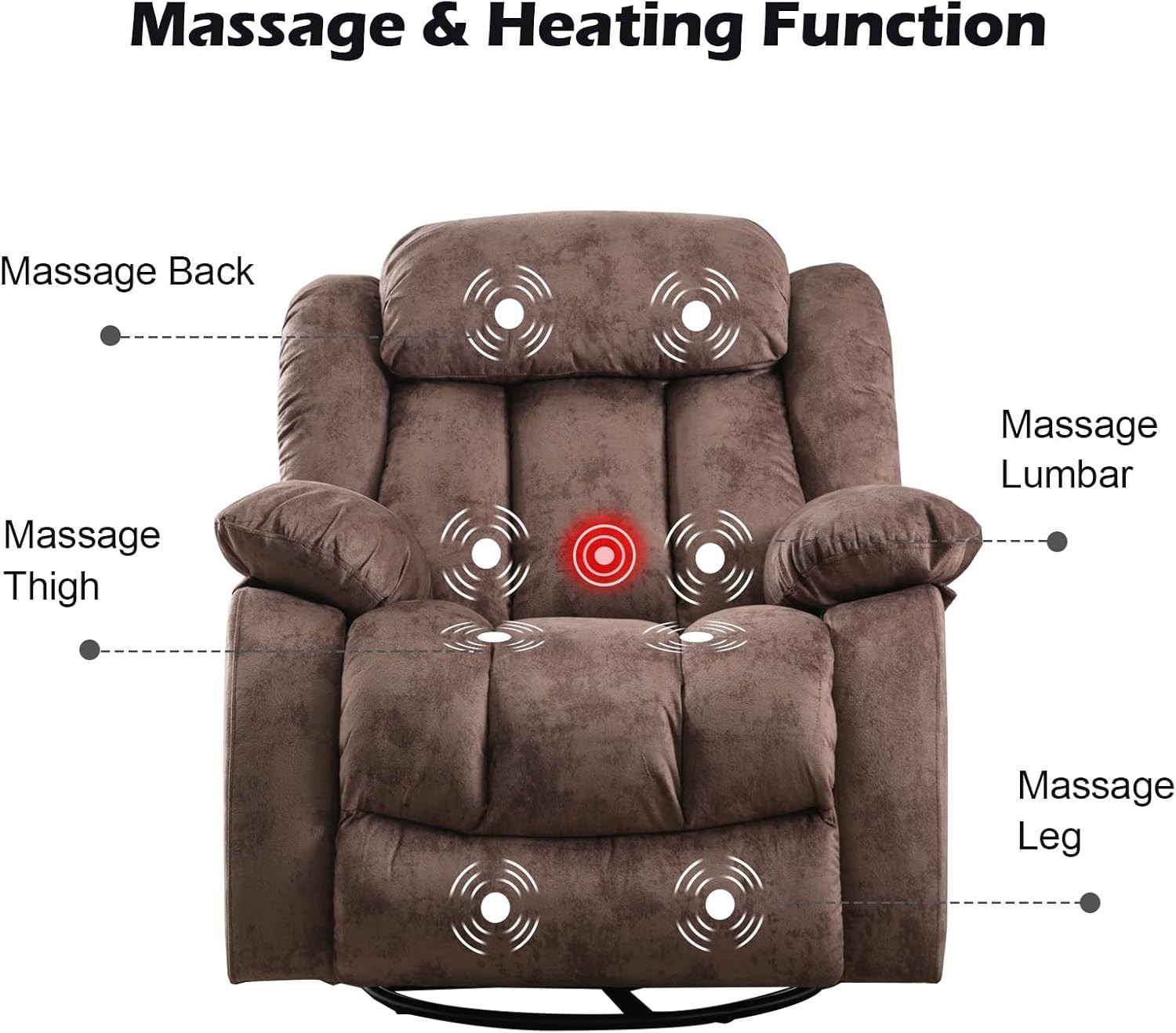 EBELLO Manual Massage Rocker Recliner with Heat & Vibration 360 Degree Swivel