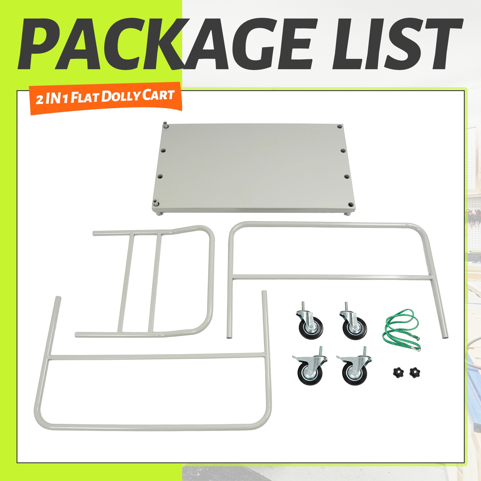 2-in-1 Steel Panel Dolly Drywall Cart 2200lbs Platform Truck Cart with 4 Casters