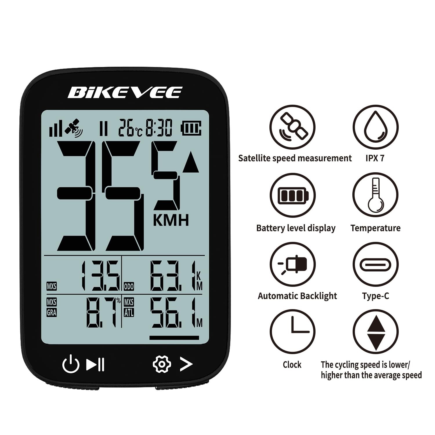 Wireless GPS Bike Computer Auto Start/Stop 2.4" LCD Waterproof Cycle Speedometer