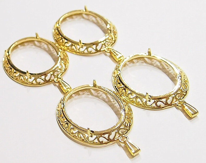 4 of 40x30mm Shiny Gold Victorian Deco Thick Scroll Gorgeous Pendant Setting