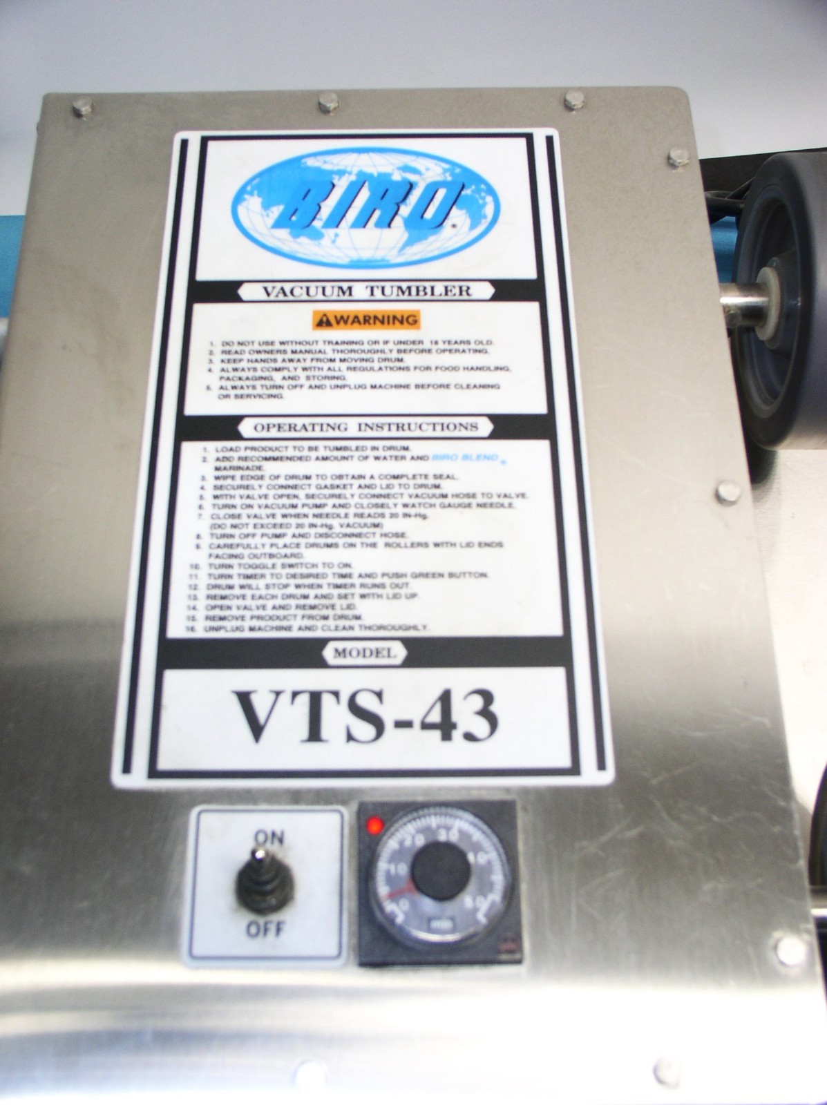 BIRO VTS 43 VACUUM TWIN 20 LB TUMBLER MEAT MARINATOR w/ PUMP 115V VERY CLEAN