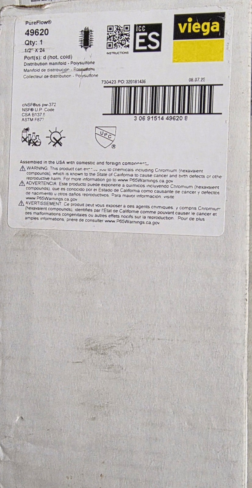 Viega Manabloc 1/2" Press x 24 port Polysulfone Distribution Manifold (9 H/15 C)