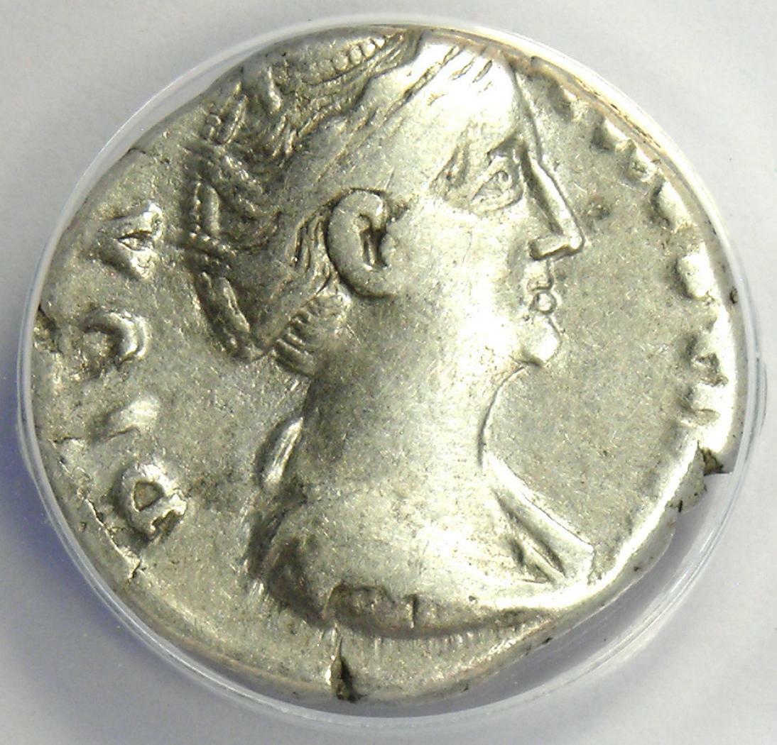 Diva Faustina AR Denarius Silver Roman Coin 147 AD - Certified ANACS VF30