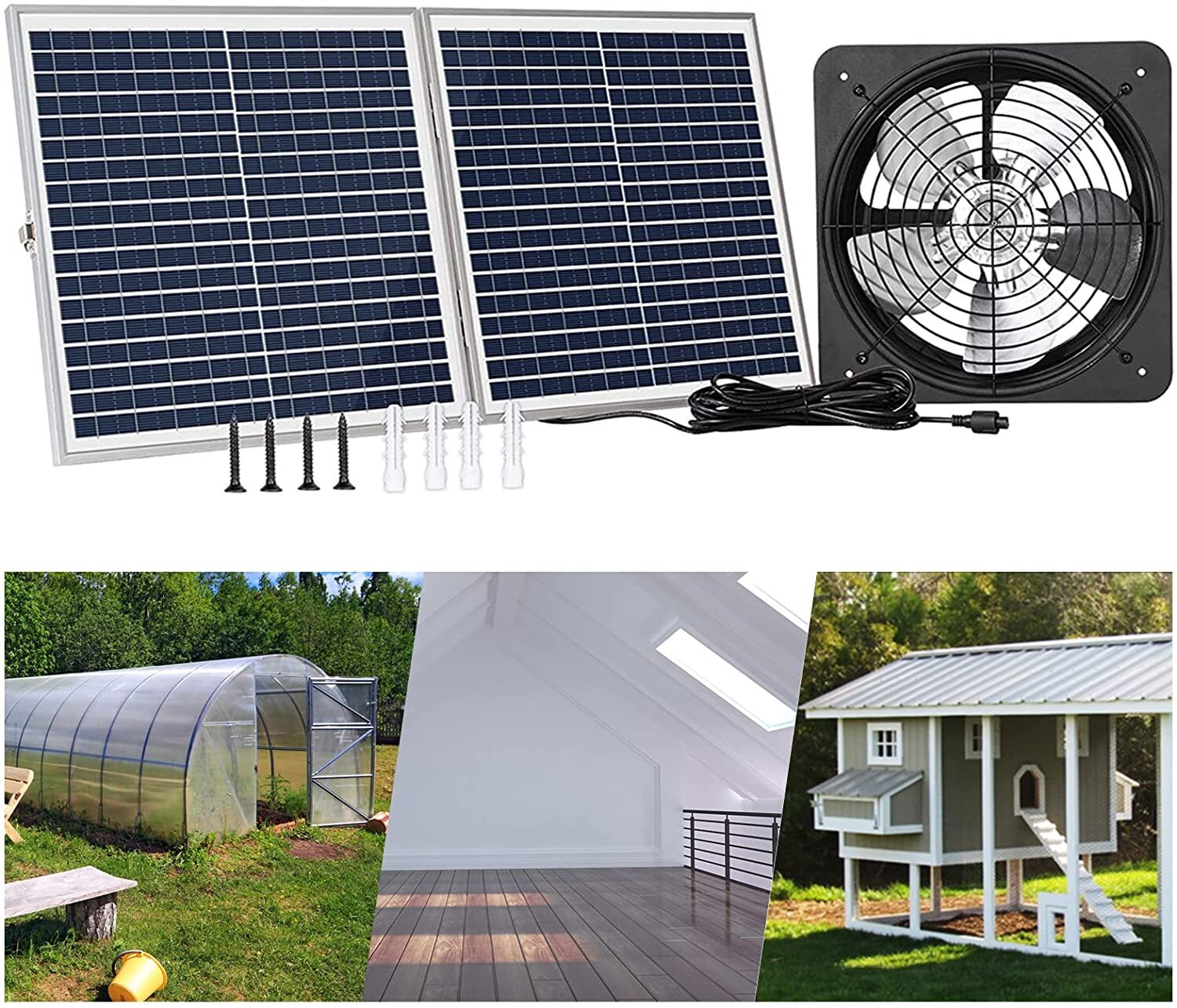 25W Solar Powered Attic Ventilator Gable Roof Vent Fan with 30W Foldable Panel