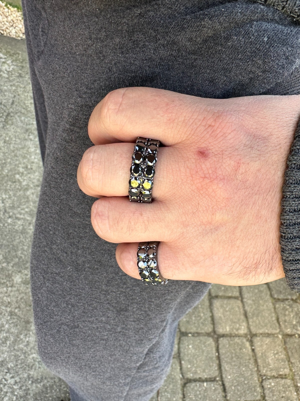 Black Moissanite Ring Real 925 Silver Oxidized Rhodium Hip Hop Iced Tennis Band