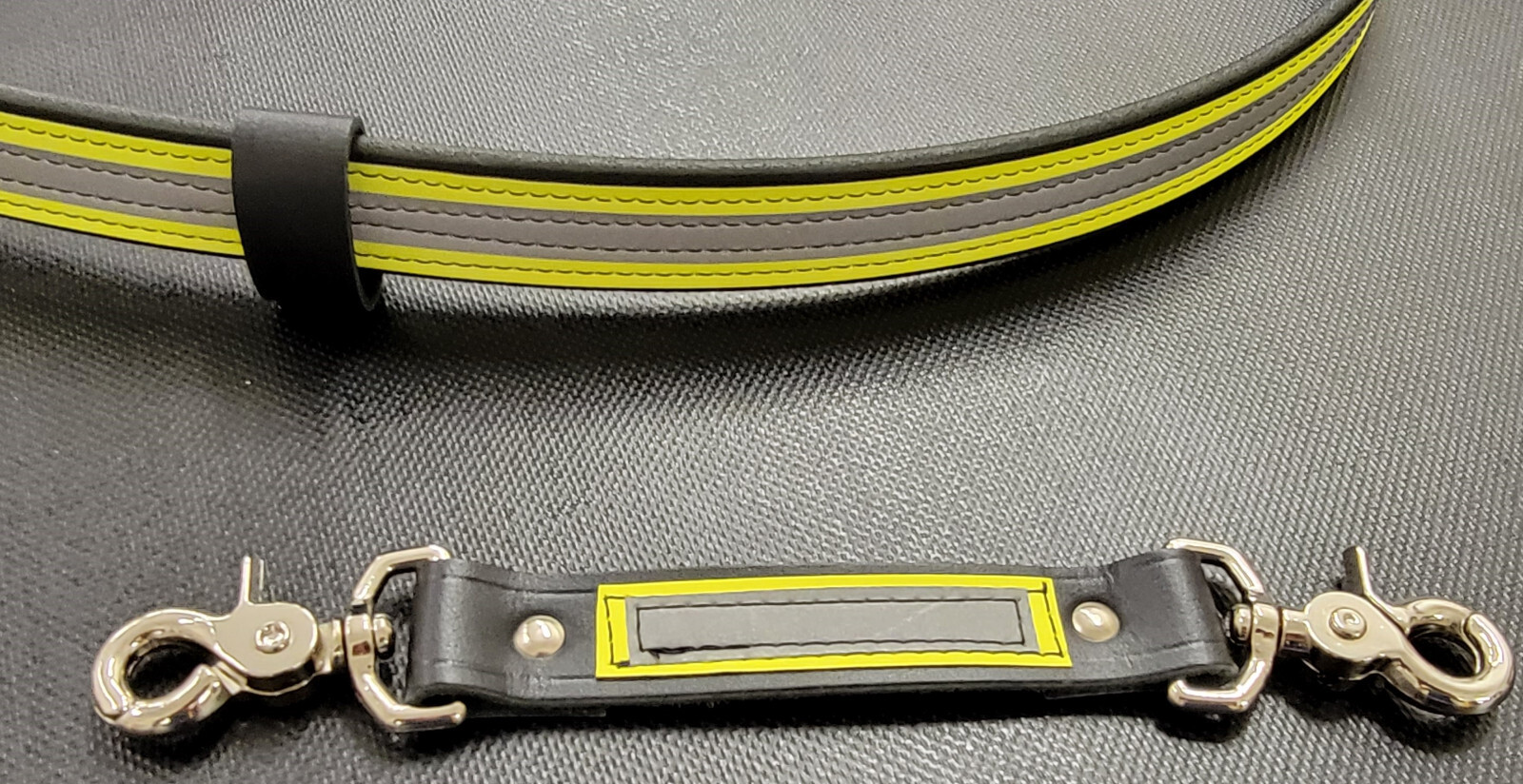 Firefighter Yellow/Silver Reflective Leather Radio Strap Set - Regular Length