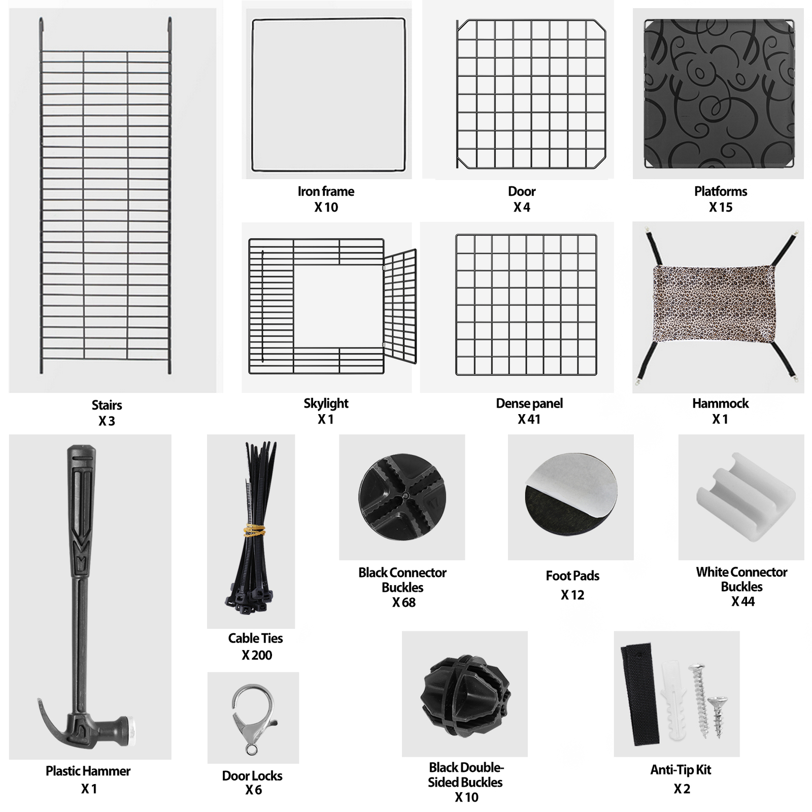 4-Tier Cat Cage DIY Enclosures Large Space Cat Crate Playpen with Hammock Black