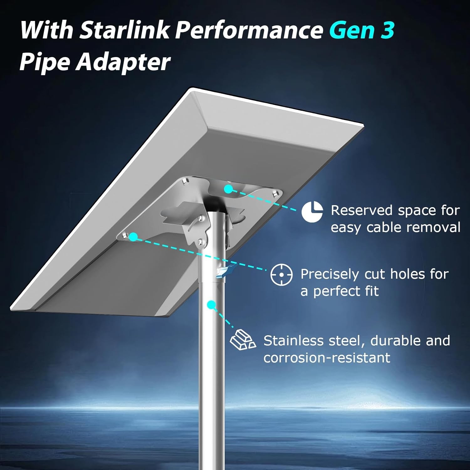 Starlink Performance Gen 3 Pole Mount Kit, with Stainless Steel Pipe Adapter