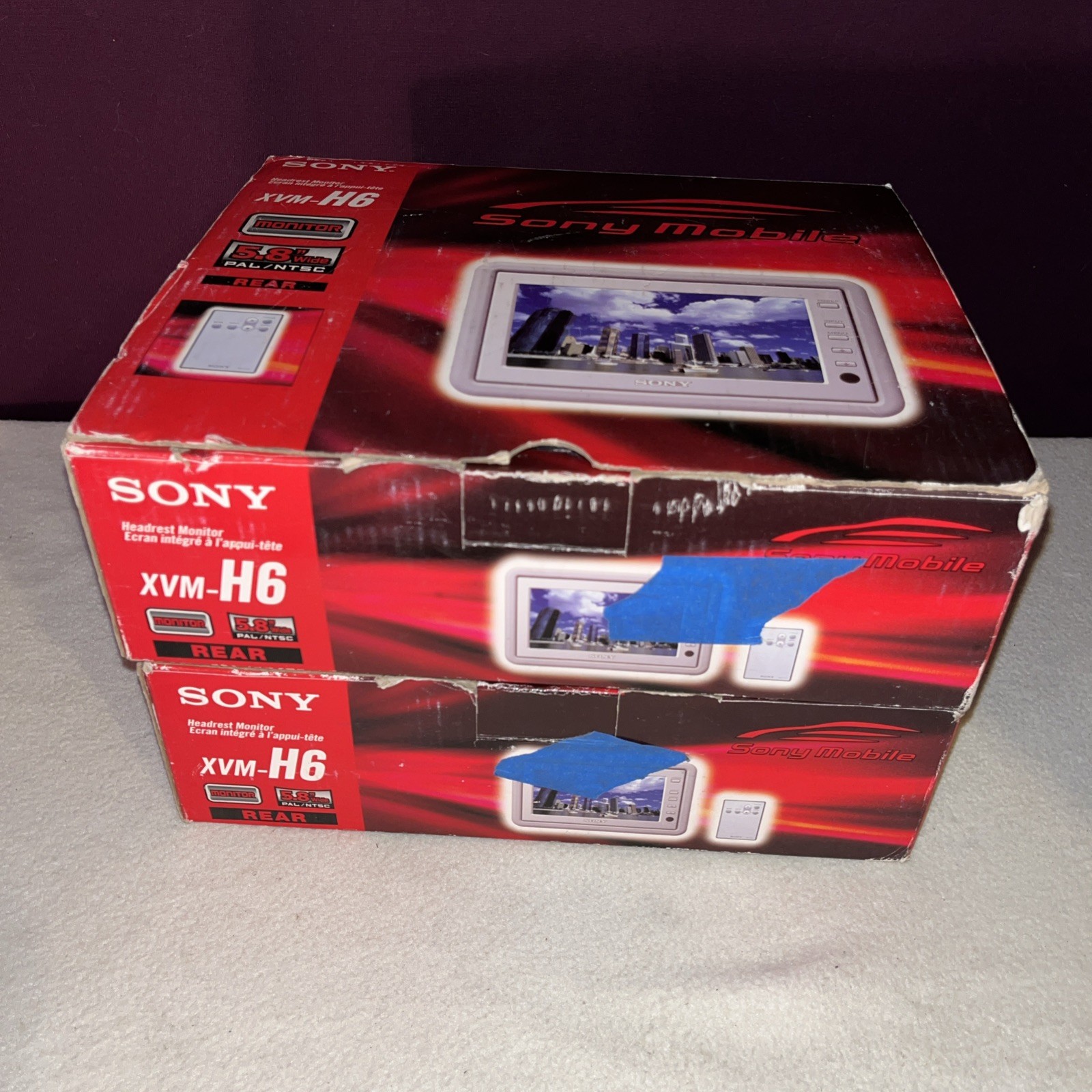 2 X Vintage Sony XVM-H6 Headrest Monitor 5.8” Wide Screen 2 X Remote Controls