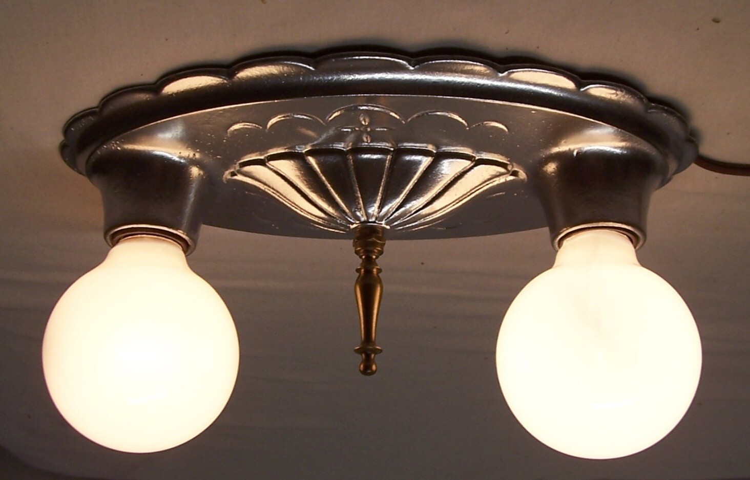 Antique Art Deco Light Vtg Ceiling Flush Cast Silver Victorian Restored USA #F71