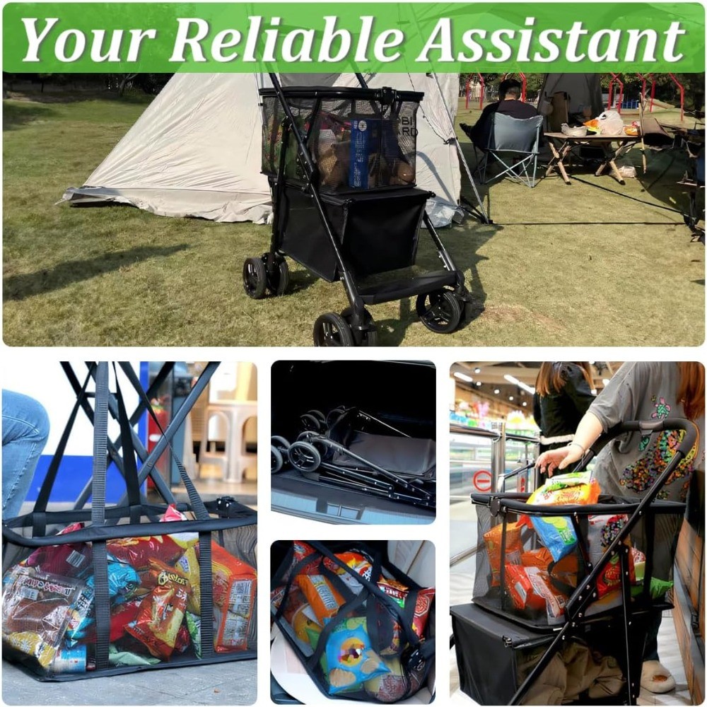 Collapsible Shopping Cart Utility Trolley Cart with Removable Tote Swivel Wheels