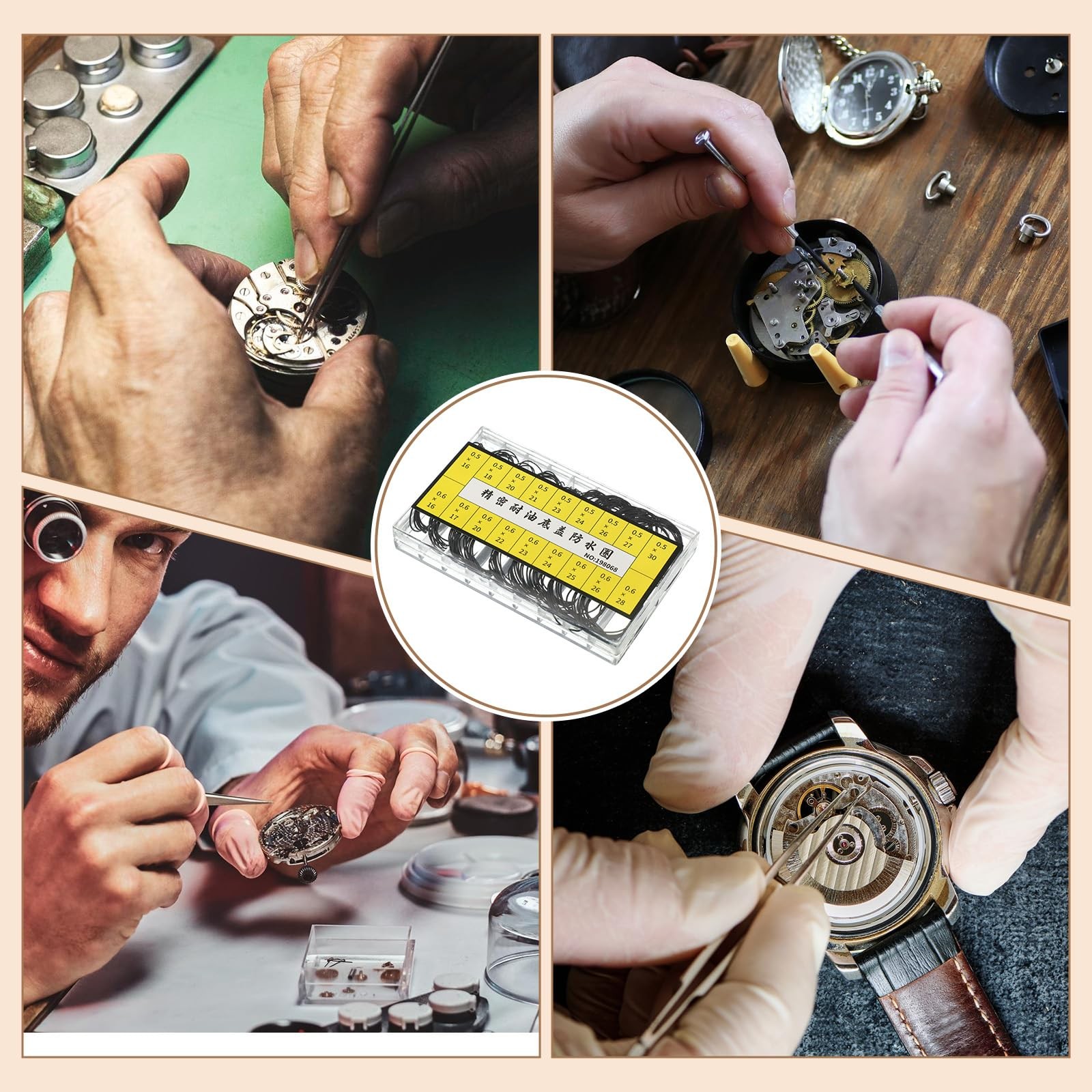 Ptwola 180 Pcs O Ring Watch Gasket Watches Sealing Back Cover Black