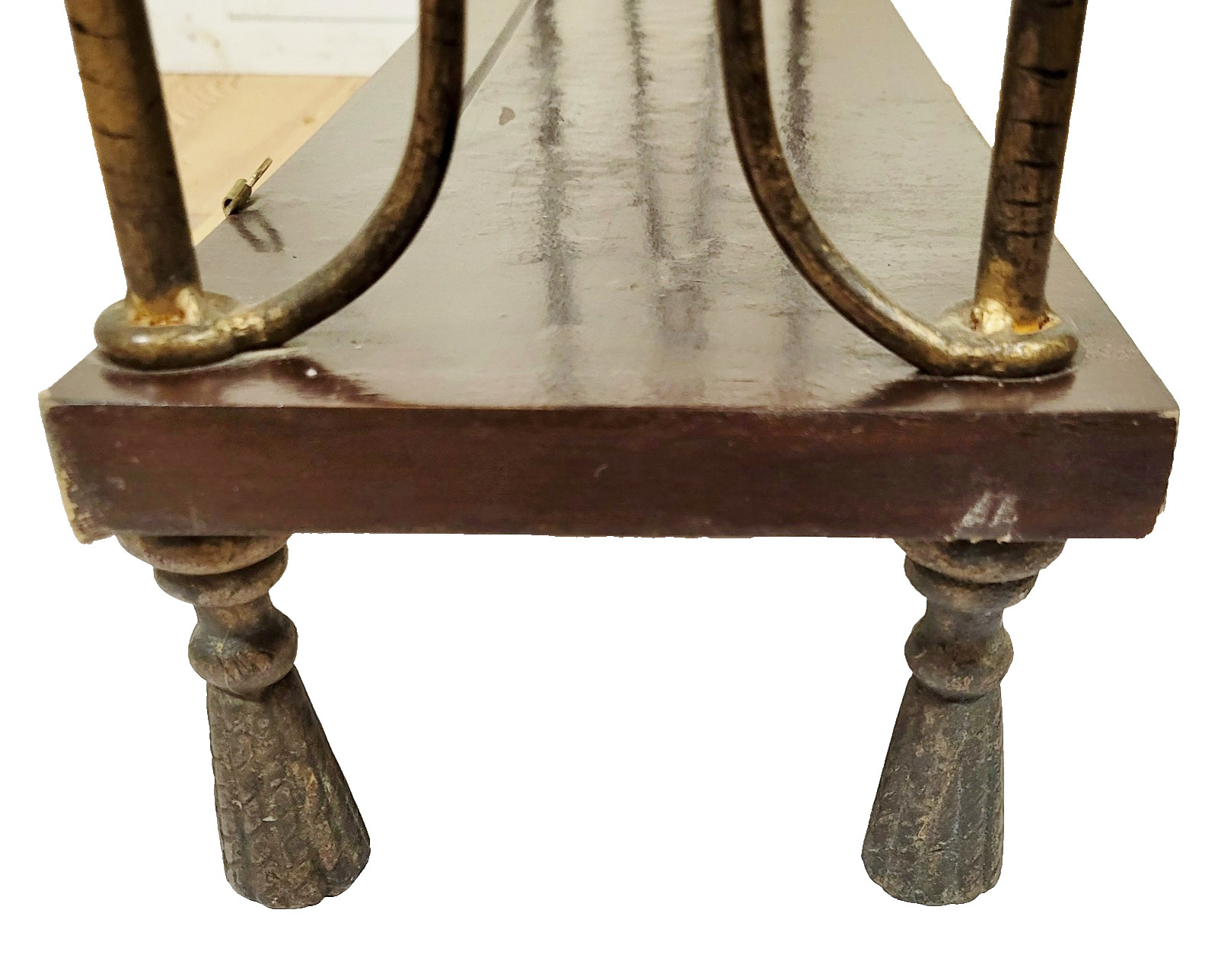 Vintage Mid-Century MODERN Rope & Tassel BRONZE Display Wall ETAGERE Bookshelf