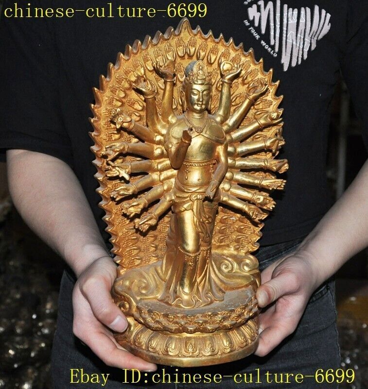 China bronze gilt Thousand-hand Avalokitesvara Kwan-yin Goddess Buddha Statue