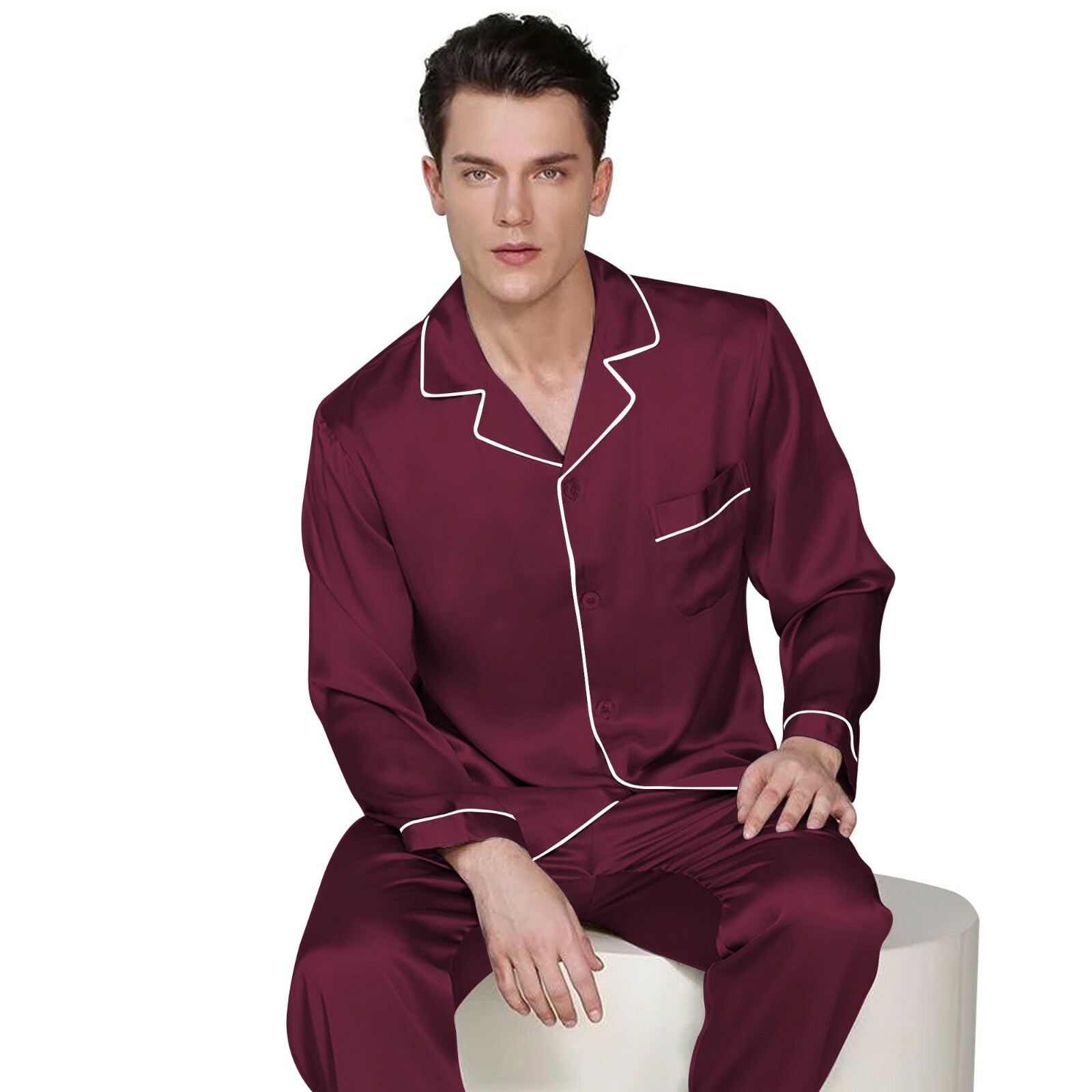 Mens Silk Satin Pajama Set - Top and Bottom ** Great Gift Idea **