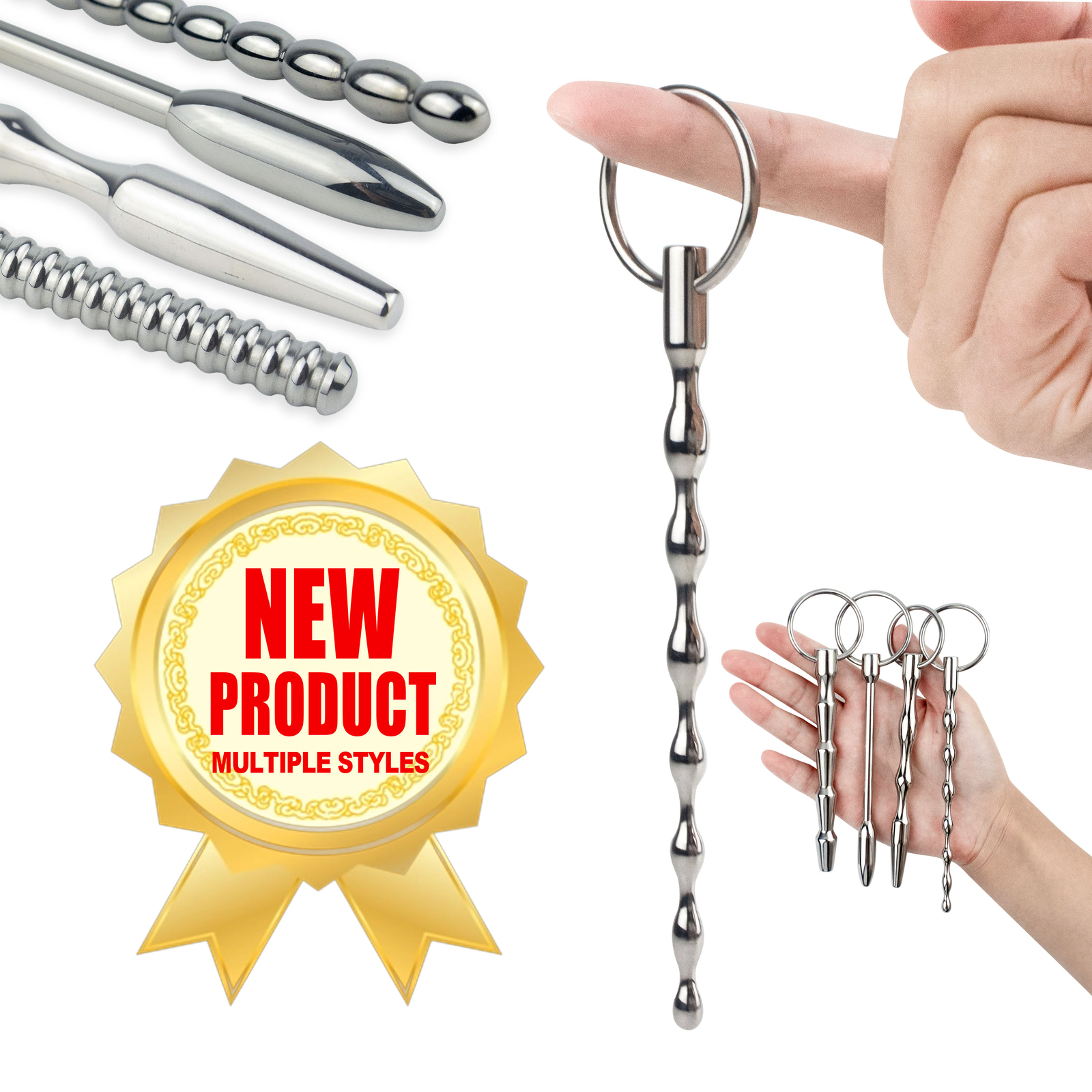 Male Stainless Steel Beads Long Urethral Plug Sounding Penis Plug Rod Enhancer