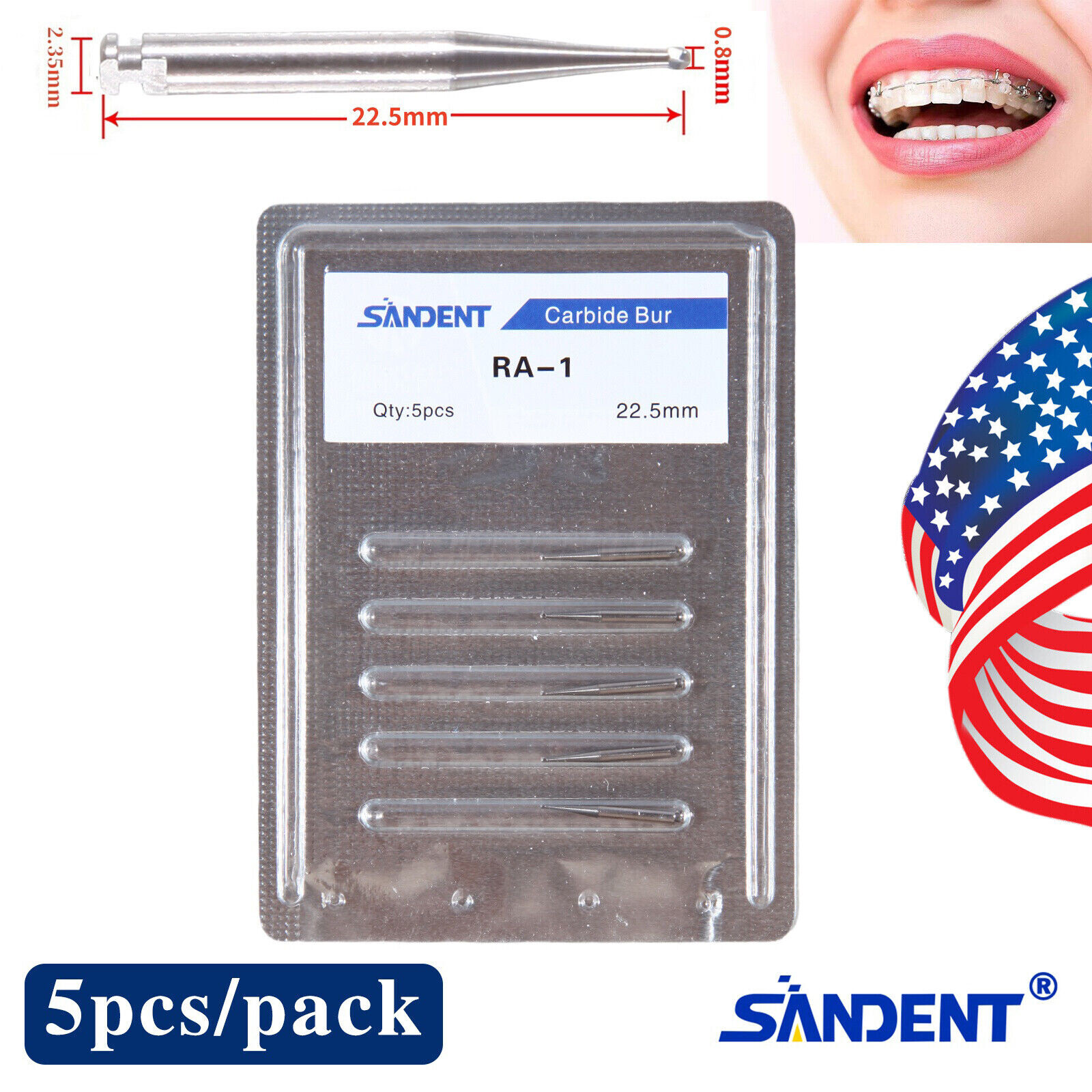 SANDENT Dental Tungsten Steel Carbide Burs Round RA Burs for Low Speed Handpiece