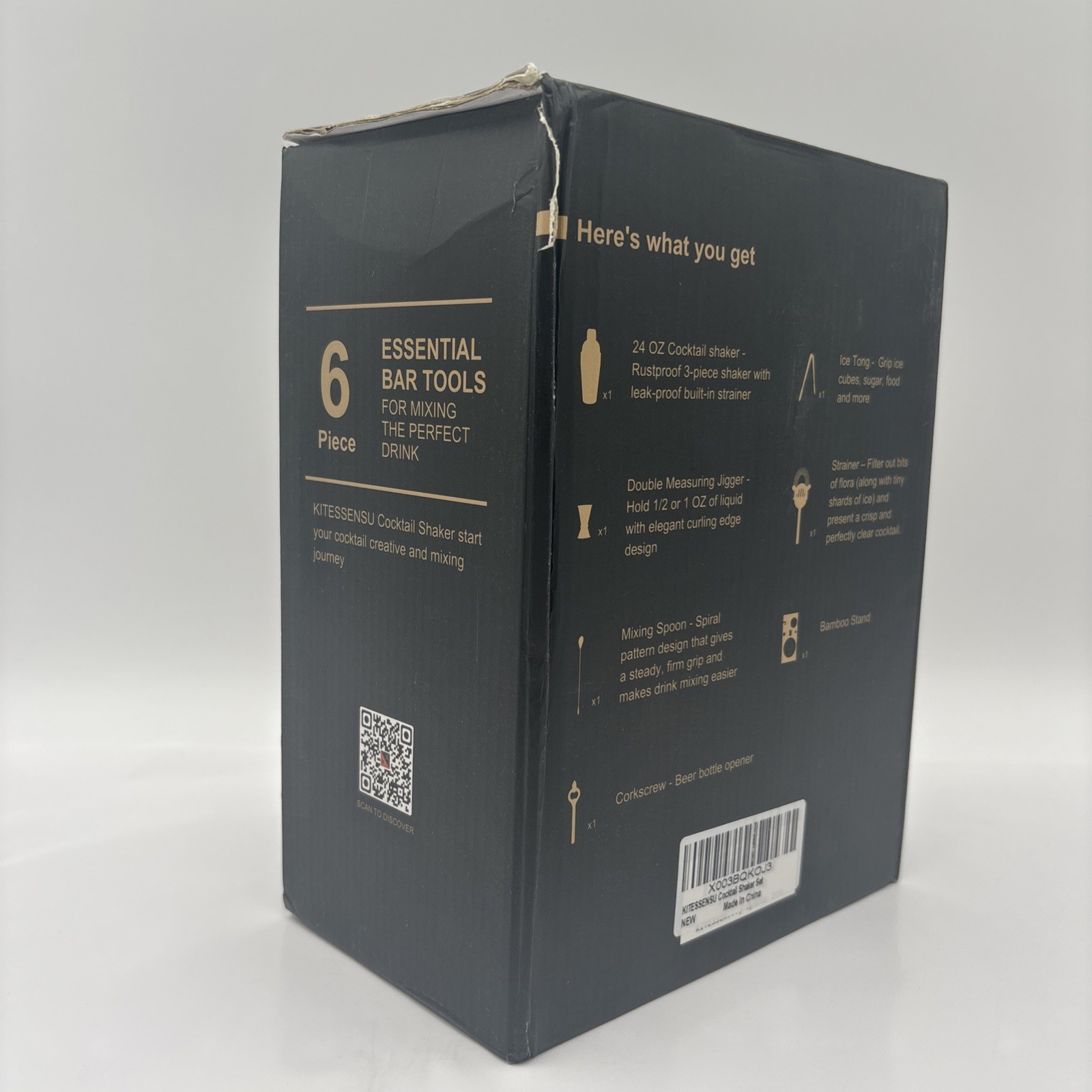 KITESSENSU Cocktail Shaker Set Bartender Kit with Stand - 6 Pieces - Silver NEW