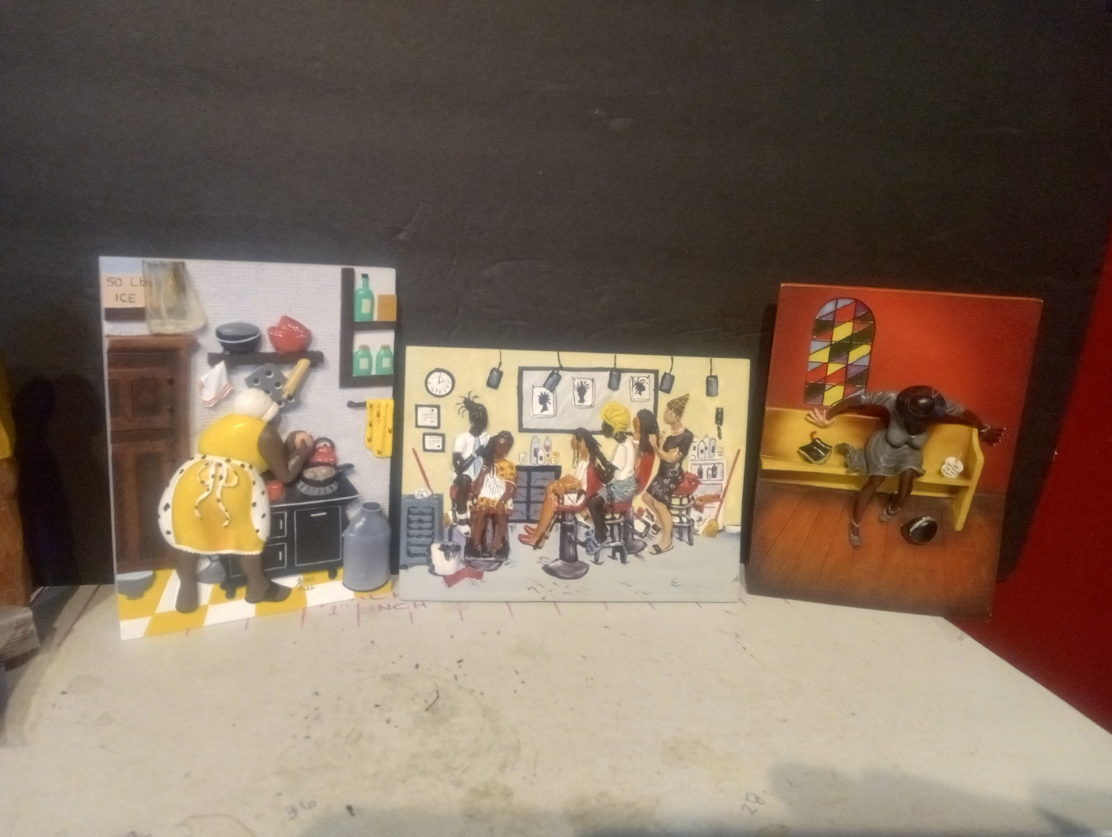 (3) Vintage Annie Lee CORN BREAD HOLY GHOST HAIR EXTESIONS CERAMIC WALL PLAQUES