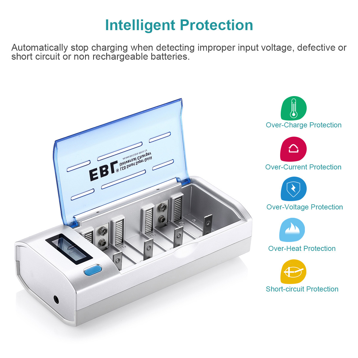 LCD Smart Battery Charger For AAA AA C D 9V Ni-MH Ni-CD Rechargeable Batteries