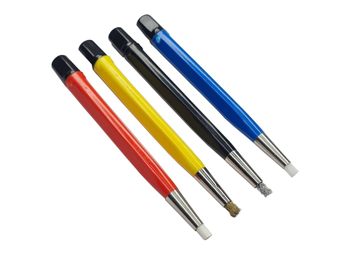 4pc Pen Type 5" Scratch Brush Set - Steel, Brass, Fiber & Nylon Bristles