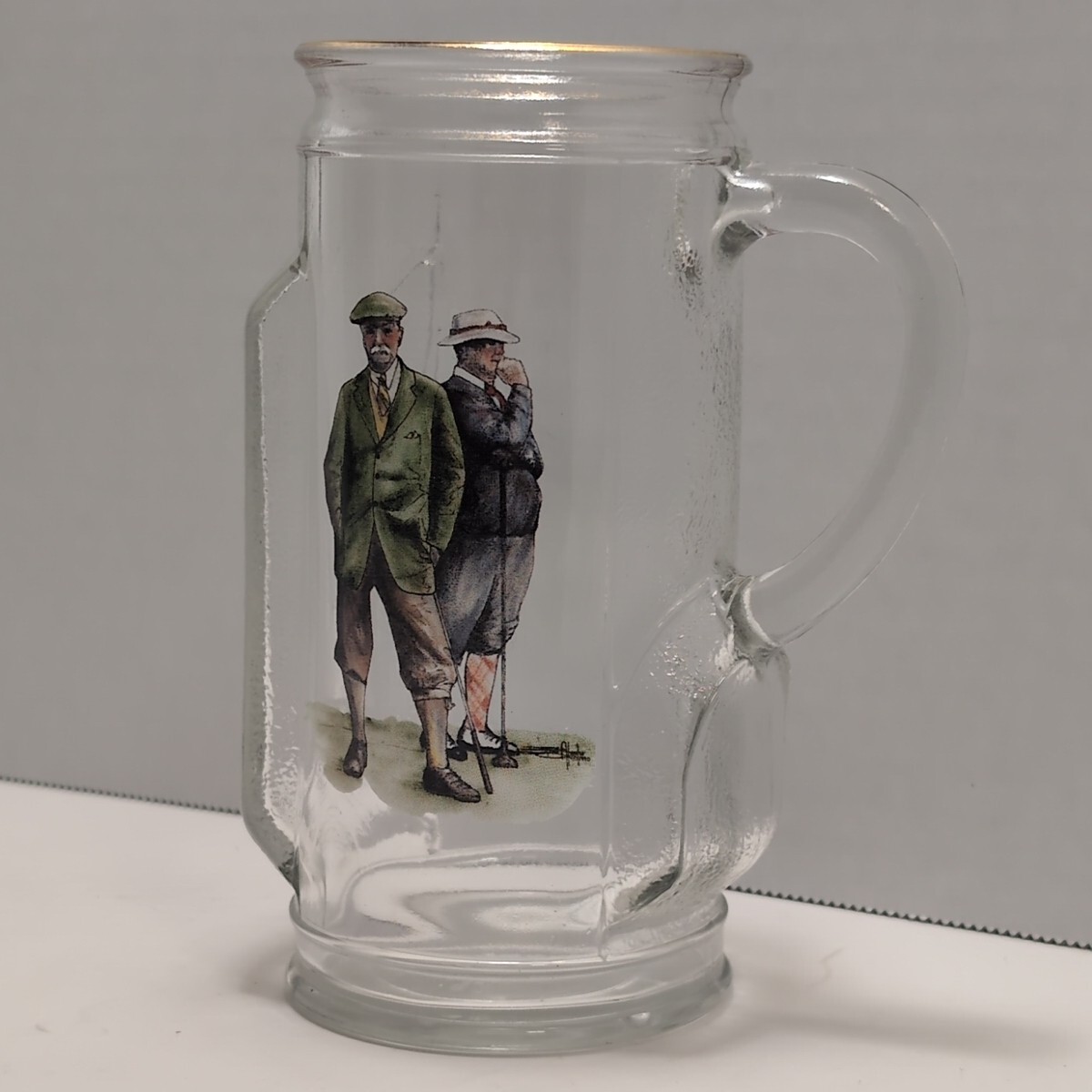 Golf Bag Gold Rim w/ Handle Clear Beer Glass Mug Cup- Canada