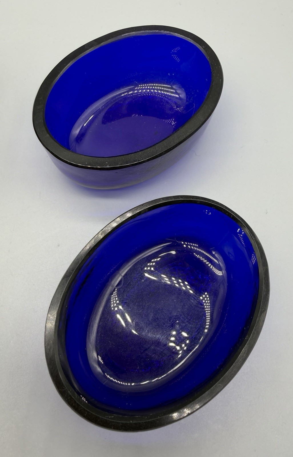 Belgian .900 Silver Double Salt Cellar with Cobalt Glass Liners, 334 grams