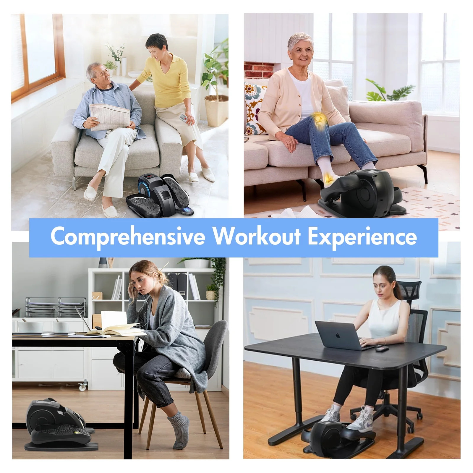 BAOKALER SG0022-BK Under Desk Elliptical Machine Leg Exerciser for Seniors Fully