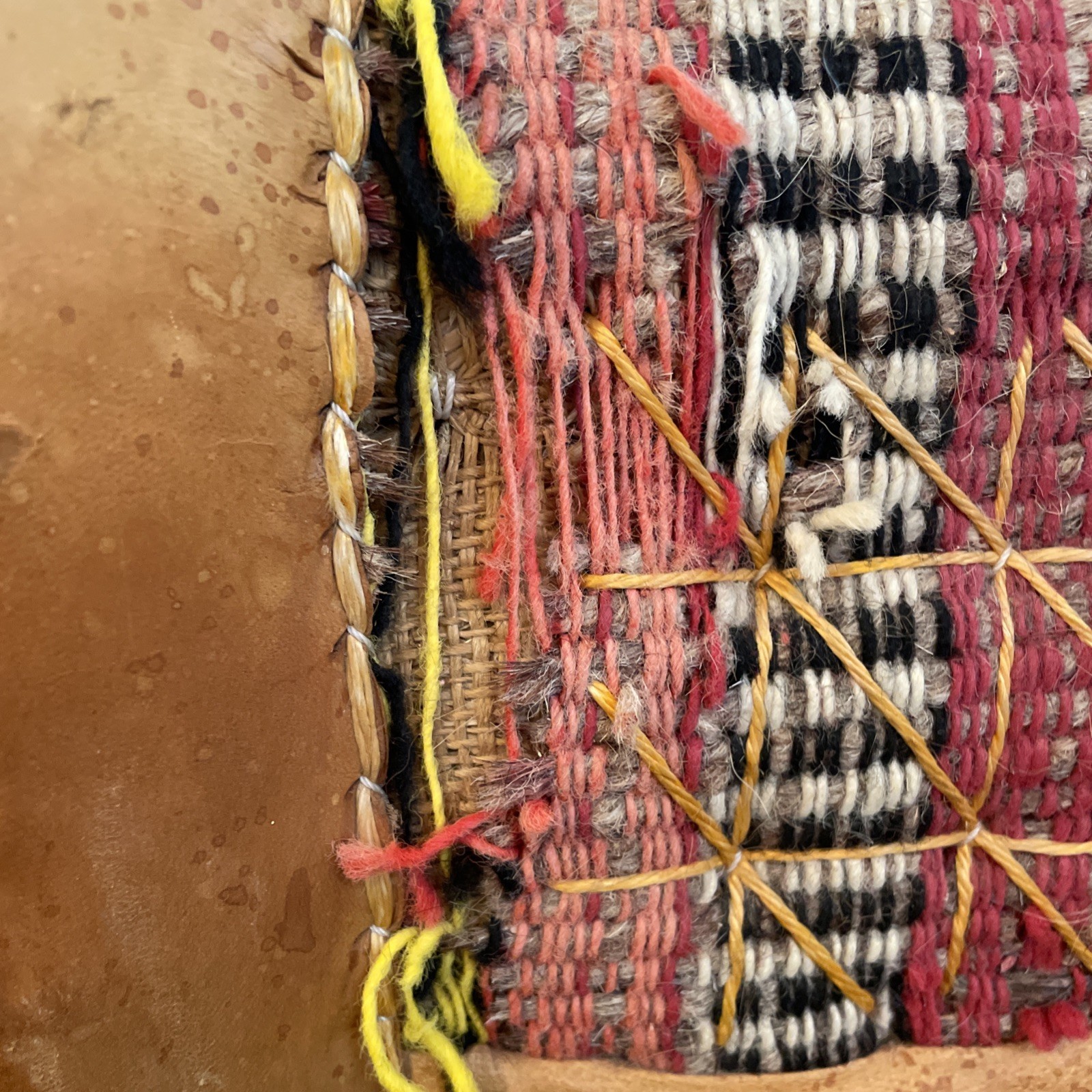 VTG North African Leather Donkey Saddle Woven Textile Tunisia