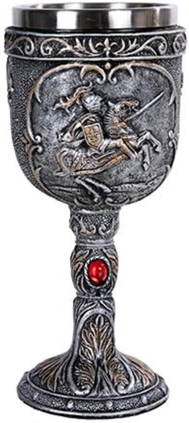Medieval Knight Wine Goblet Made of Polyresin With Stainless Steel Rim