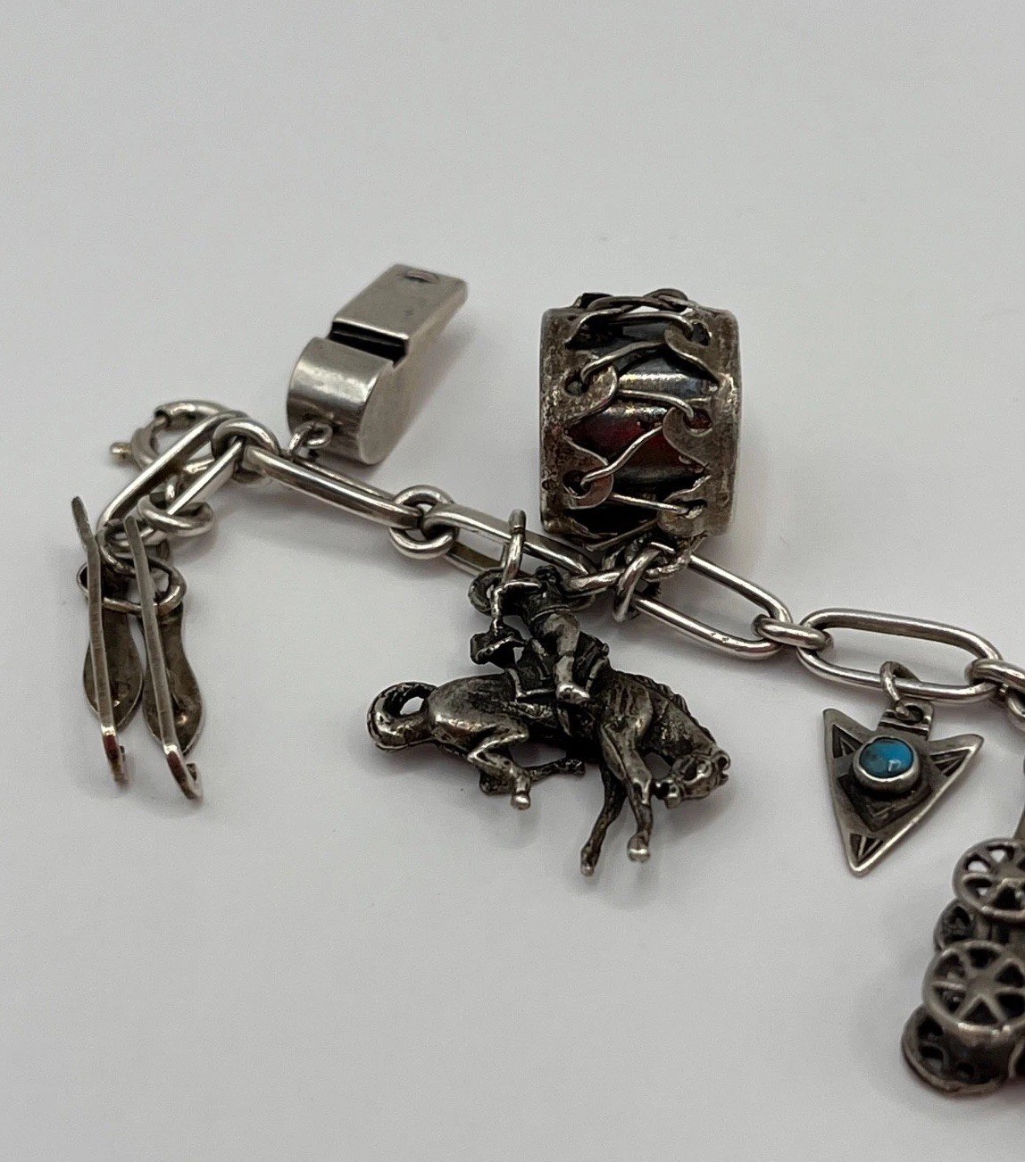 Vintage 7.5” Sterling Silver 925 Charm Bracelet With 19 Charms SW CA Articulated