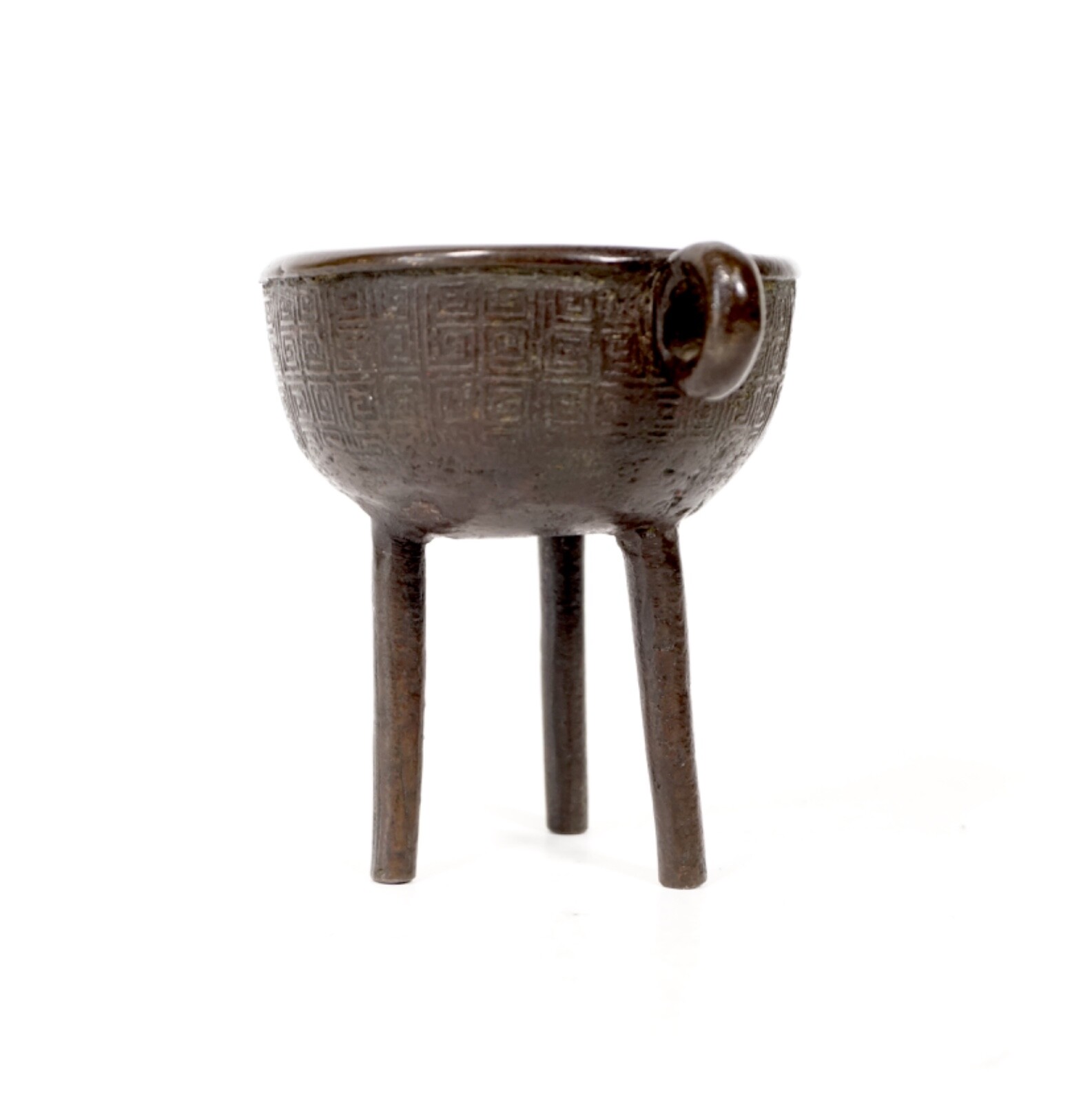 Antique Ming Dinasty DING Bronze Censer - tripod incense burner with loop handle