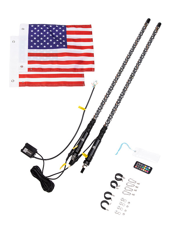 KEMIMOTO Pair 3ft RGB Bluetooth LED Spiral Whip Lights Antenna Chase for UTV ATV