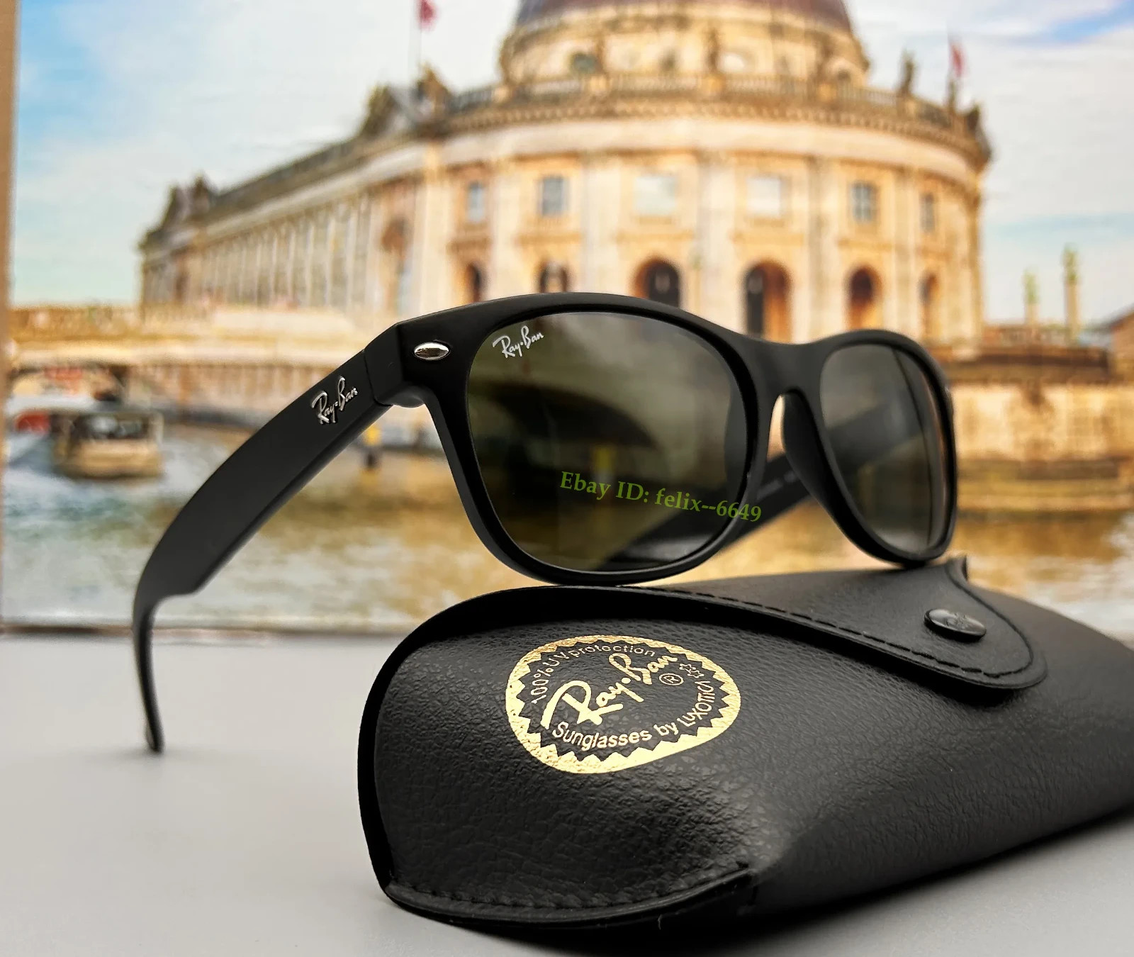 Ray-Ban RB2132 622 Matte Black Wayfarer Sunglasses G-15 Green Lens  Unisex  55mm