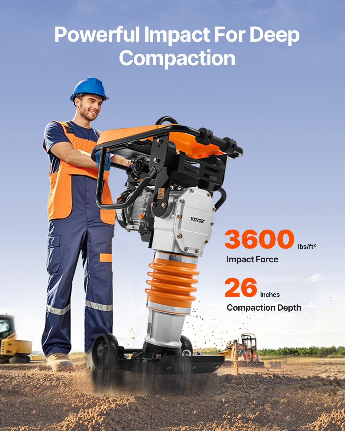 VEVOR 6.5 HP 196cc Jumping Jack Vibratory Rammer Tamper Compactor Fuel Power