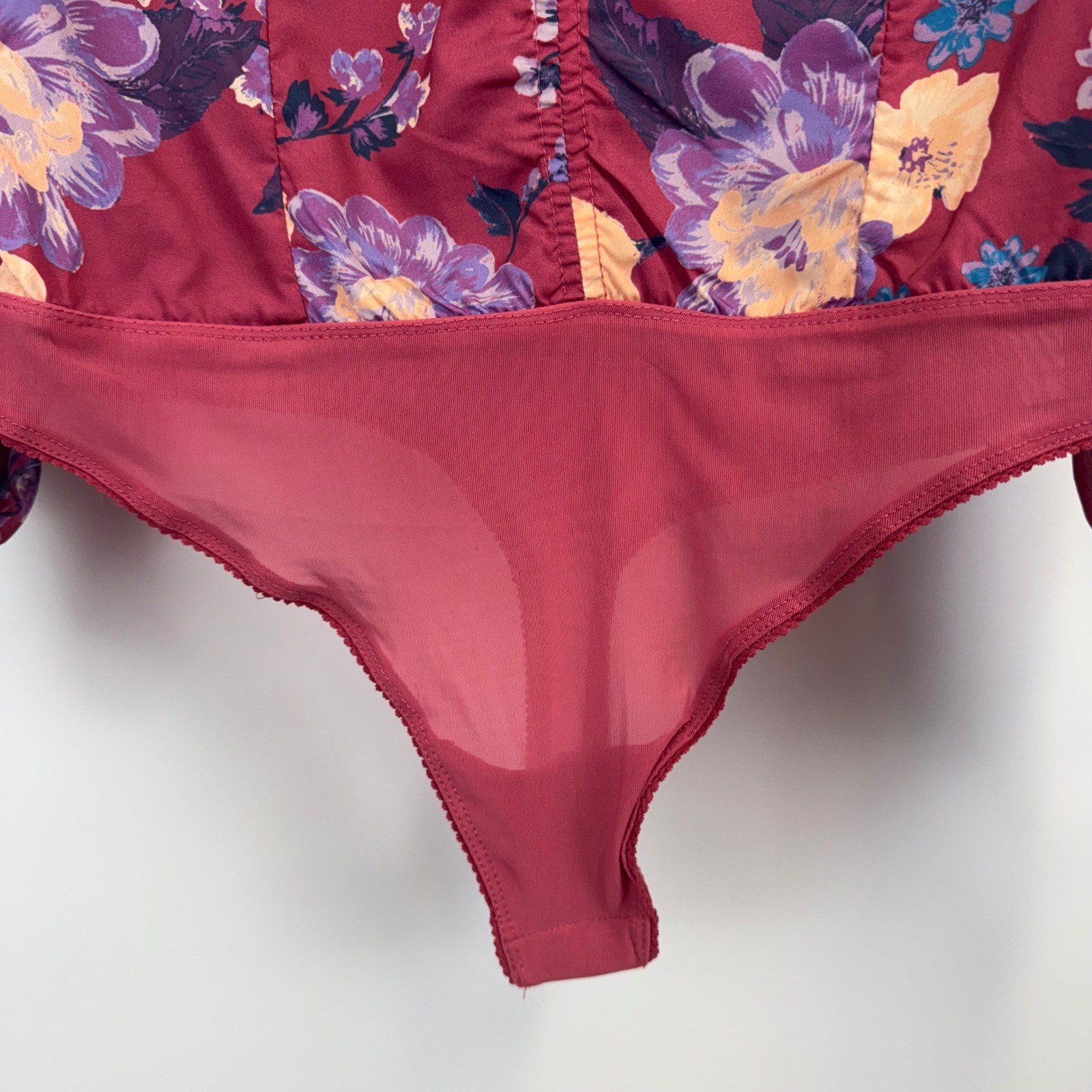 Free People Intimately Floral Long Sleeve Bodice Bodysuit Burgundy Purple Medium