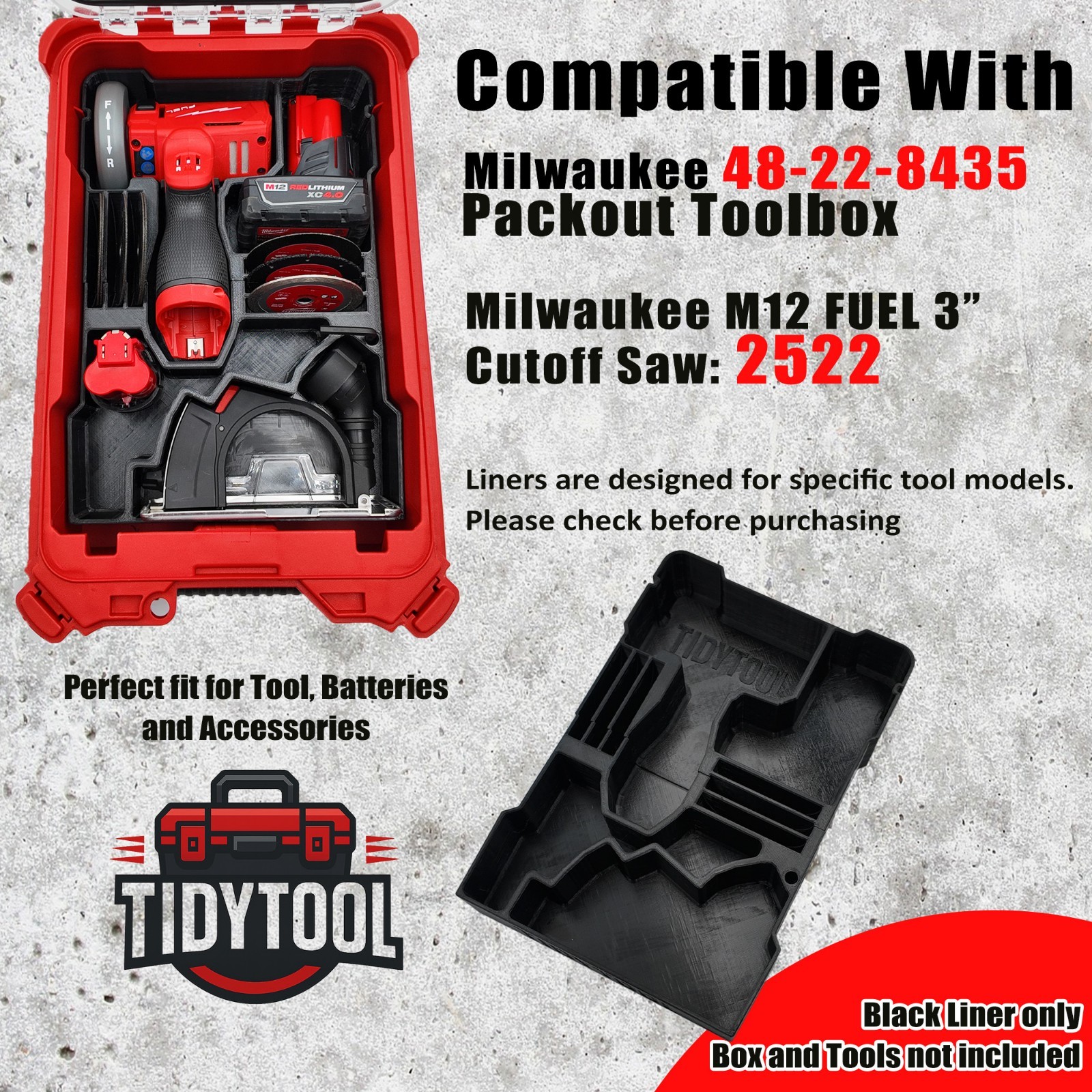 M12 Fuel 3" Compact Cut Off Tool Organizer for Milwaukee Compact Packout