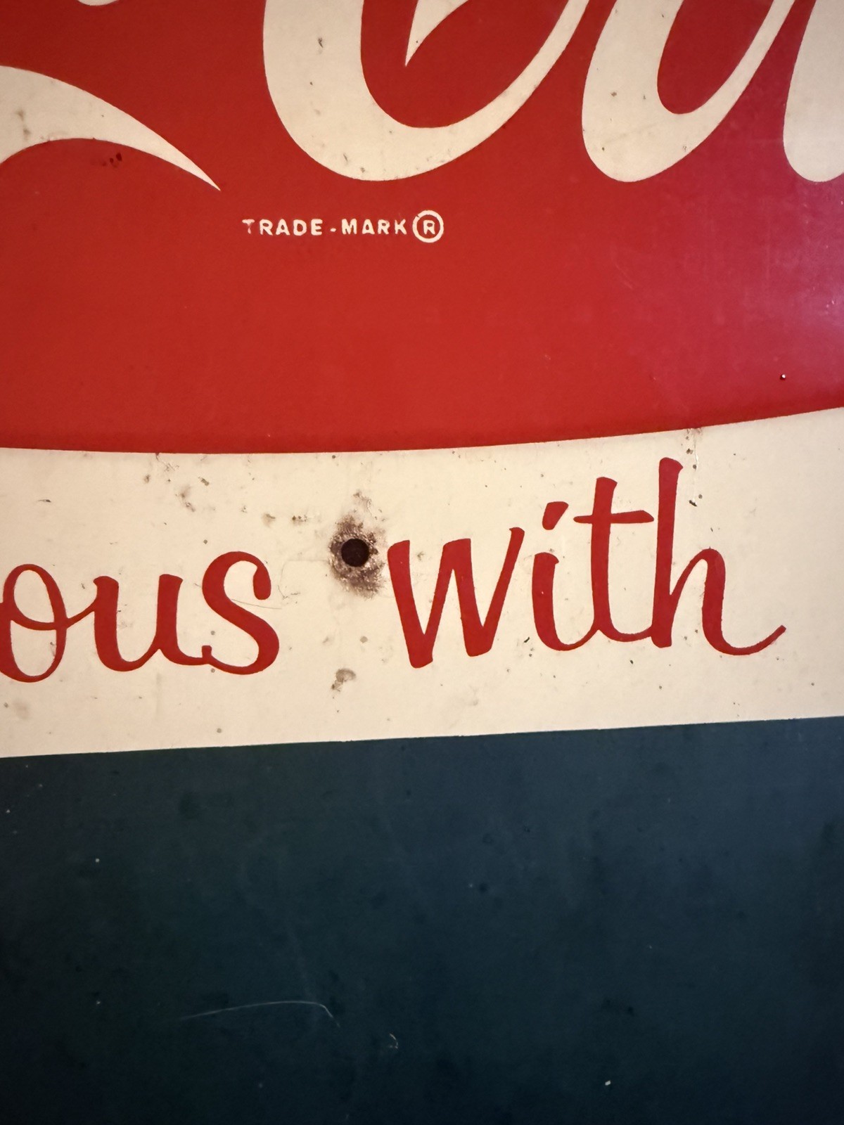 1950's Coca Cola Fishtail Delicious with Food Metal Menu Chalkboard Sign!