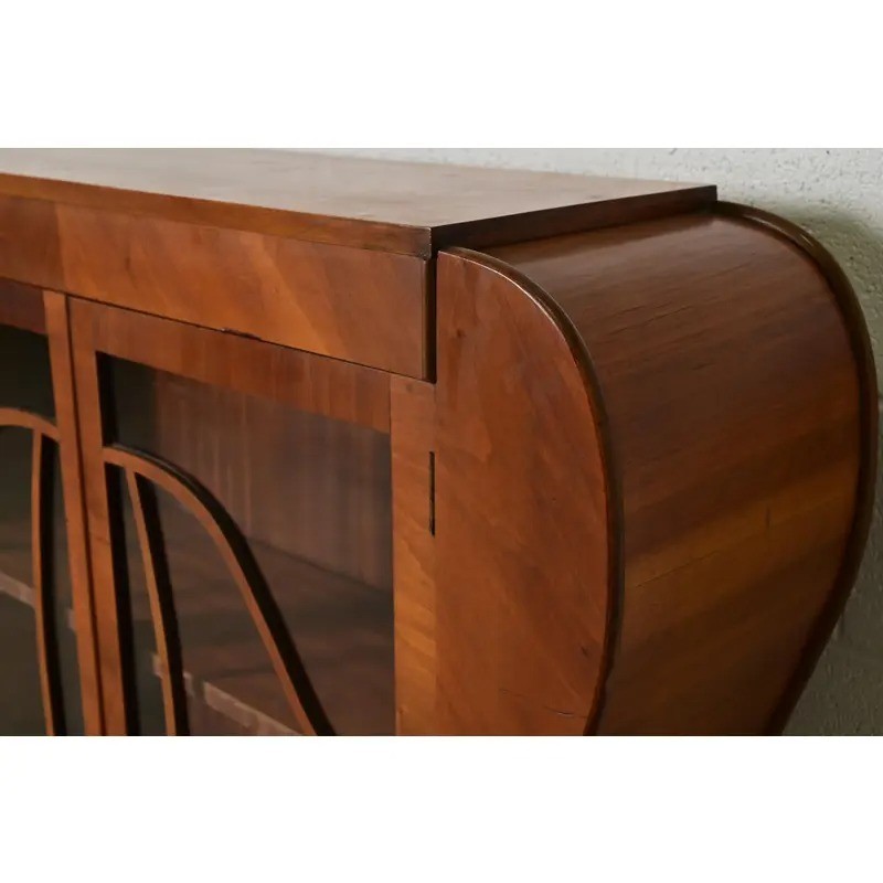 Antique Art Deco Carved Walnut Bookcase or Display Cabinet, Circa 1920s