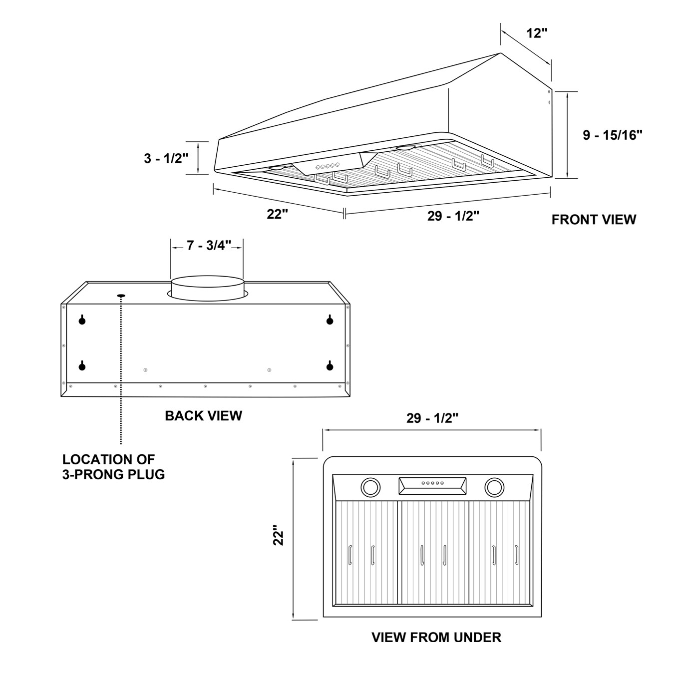 30 in. Under Cabinet Range Hood 500 CFM, Push Button, Stainless Steel [OPEN BOX]