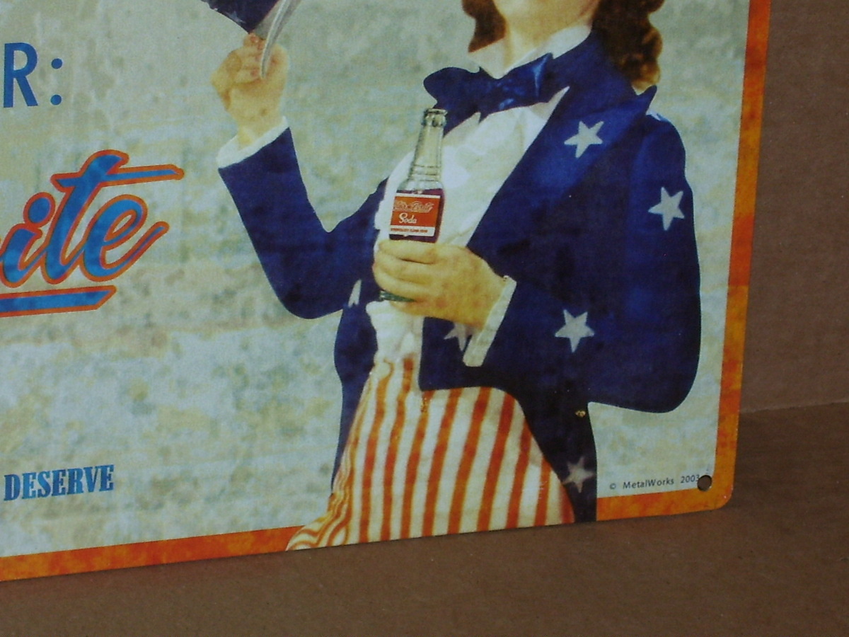 STAR BRITE SODA - TIN SIGN - Shows PRETTY GIRL - Drinking from OLD GLASS BOTTLE