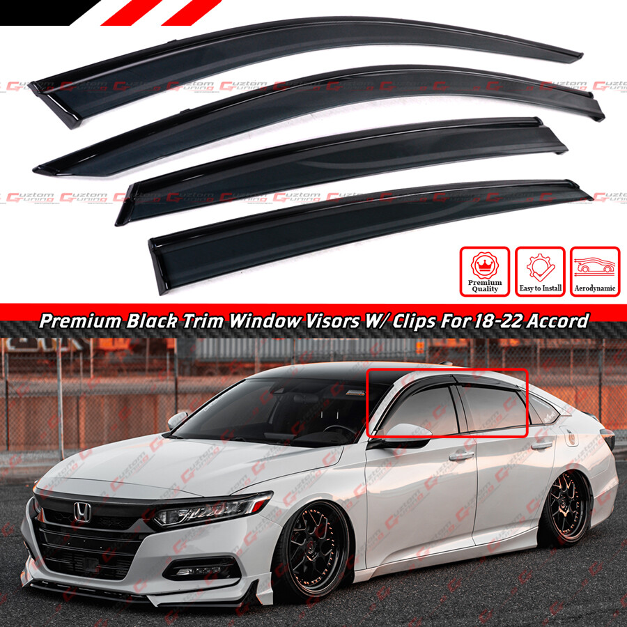 FOR 2018-2022 HONDA ACCORD CLIP-ON BLACK TRIM WINDOW VISOR RAIN GUARD DEFLECTOR