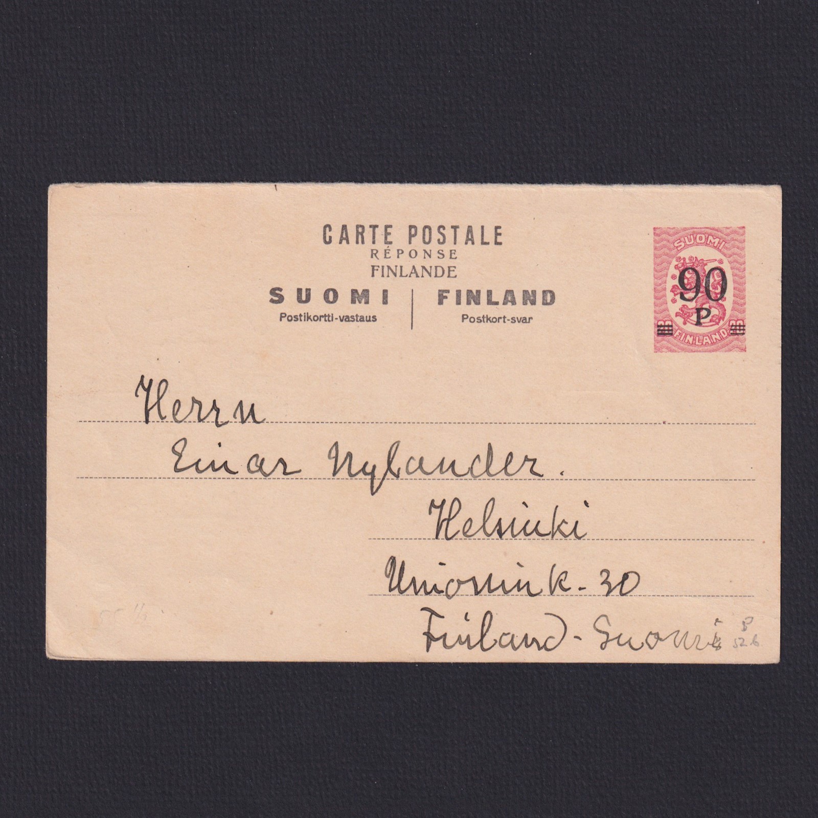 FINLAND 1921, Mi #P52b, Postcard to Helsinki